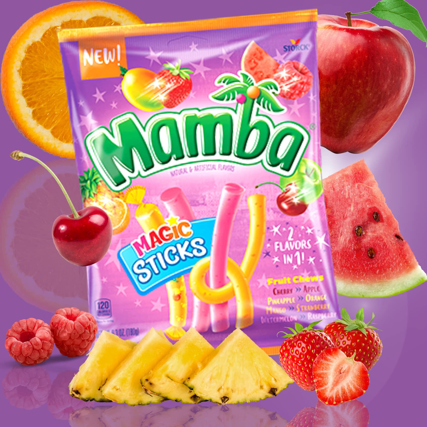 Mamba Fruit Chews - Individually Wrapped Mixed Flavor Chewy Candy Strips (2 Pack, 6.3oz) - Perfect for Halloween Treats, Party Favors & Office Snacks