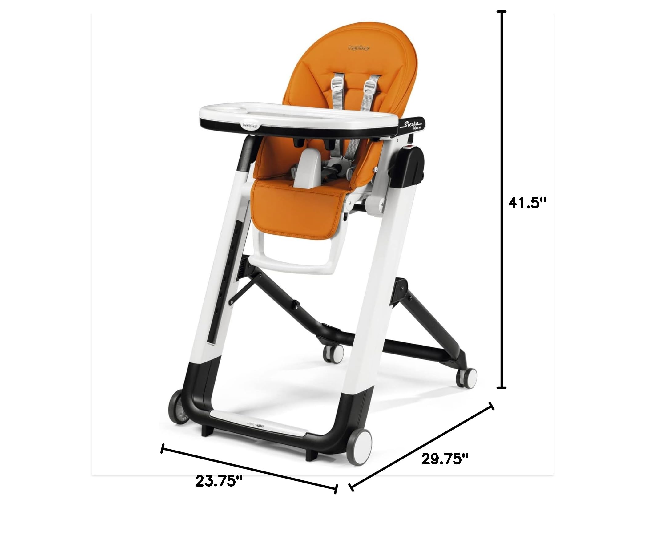 **Peg Perego Siesta Adjustable Baby High Chair & Recliner - Foldable, Easy-Clean, with Wheels for Infants & Toddlers - Made in Italy (Orange) - Perfect for Dining, Feeding & Playtime**