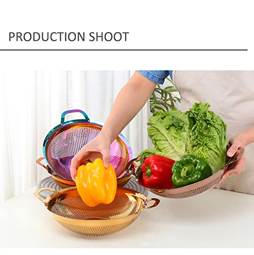 Premium Stainless Steel Colander with Handle & Legs - Pasta, Salad, Berry, Veggie, Fruit Strainer - Durable Kitchen Utensil for Draining, Washing & Serving - Perfect for Cooking, Baking & Meal Prep (Red)