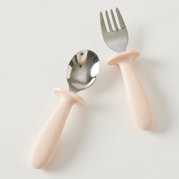 Pastel Peach Silicone Cutlery Set - BPA-Free, Non-Slip Grip, Dishwasher Safe - Perfect for Babies, Toddlers & Travel