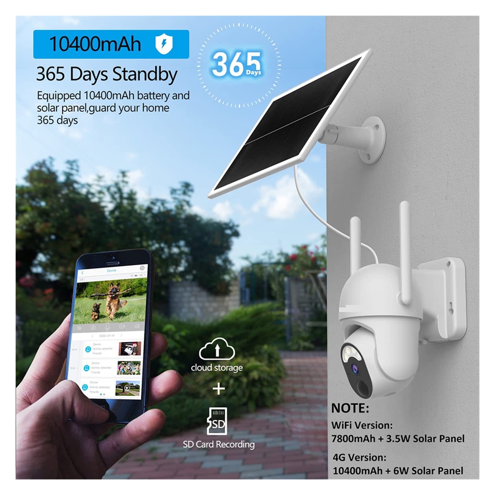 SilteD 3MP Solar Security Camera Outdoor - WiFi Battery Powered, PTZ, PIR Motion Detection, Spotlight & Color Night Vision, 2-Way Audio, Siren Alarm - Ideal for Home, Yard, Garage & Business Surveillance (Weatherproof)