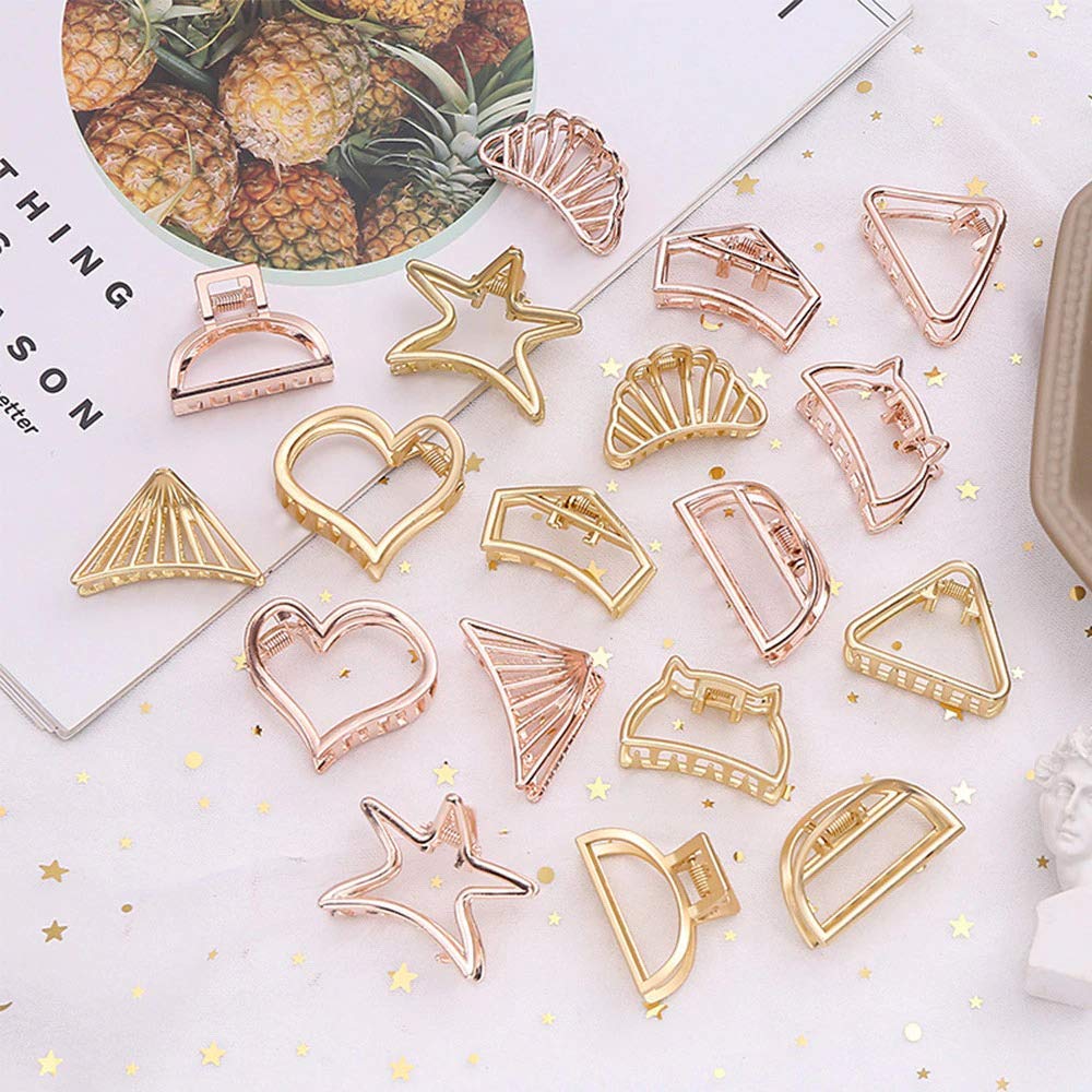STYLEDOSE 8-Pack Gold Metal Hair Clips for Women & Girls - Medium Size Hair Clutchers, Barrettes for Styling, Hair Accessories - Perfect for Everyday Wear, Parties, Weddings & Gifts