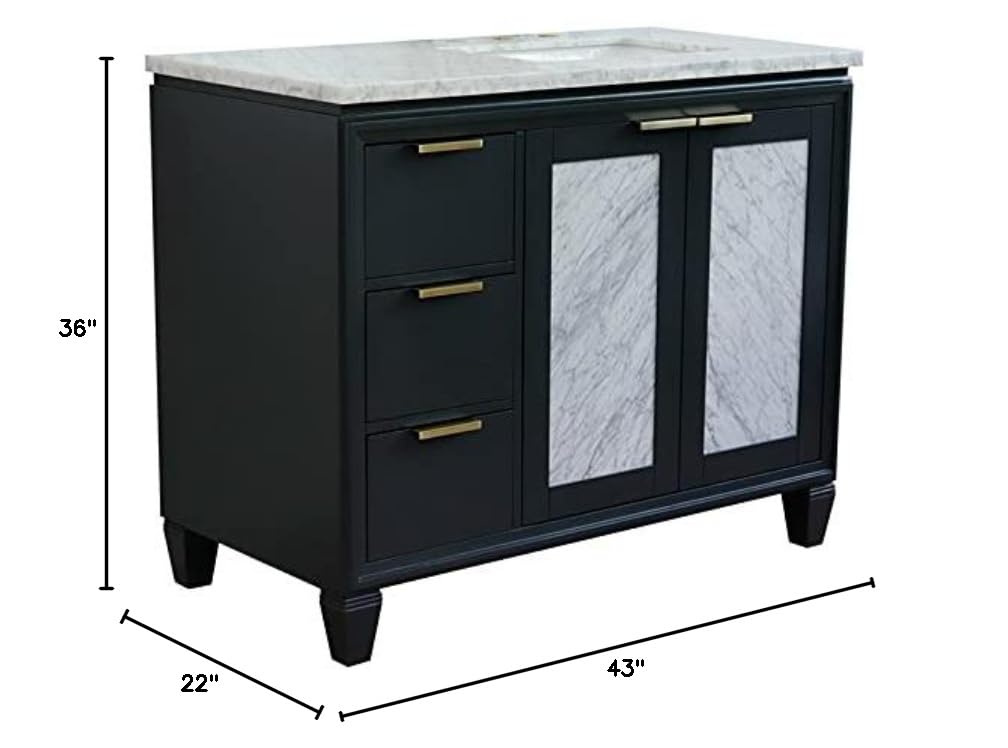 Trento Solid Wood Bathroom Vanity with Right Rectangle Sink - Dark Gray/White Finish | Modern Farmhouse Style for Master Bath & Powder Room Remodel