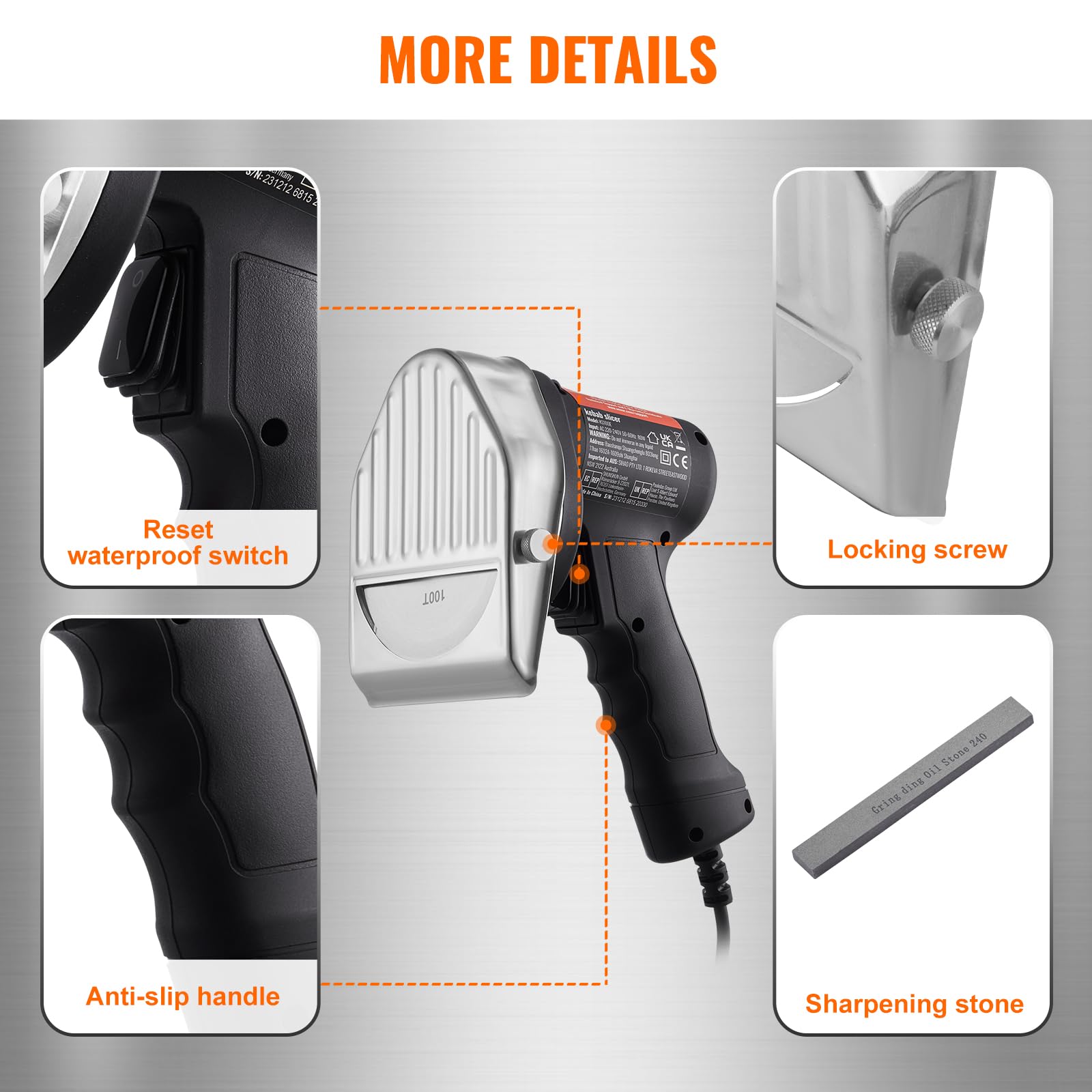 VEVOR 80W Electric Shawarma Knife - Professional Turkish Kebab Slicer with 2 Stainless Steel Blades | Commercial Doner Kebab Meat Cutter | 4