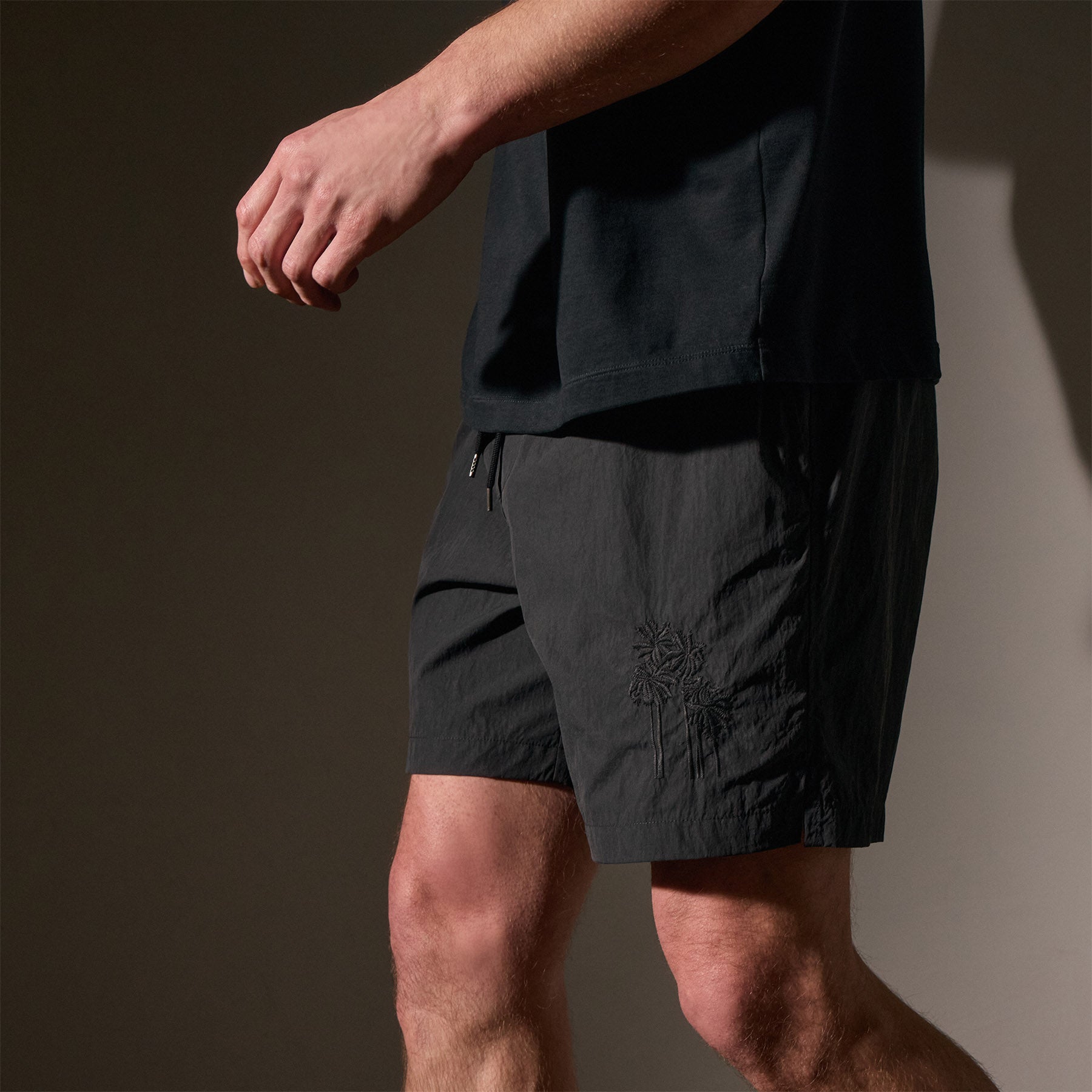 Premium Black Palm Embroidered Boardshorts for Men - Stylish Swim Trunks for Beach, Pool & Summer Vacations