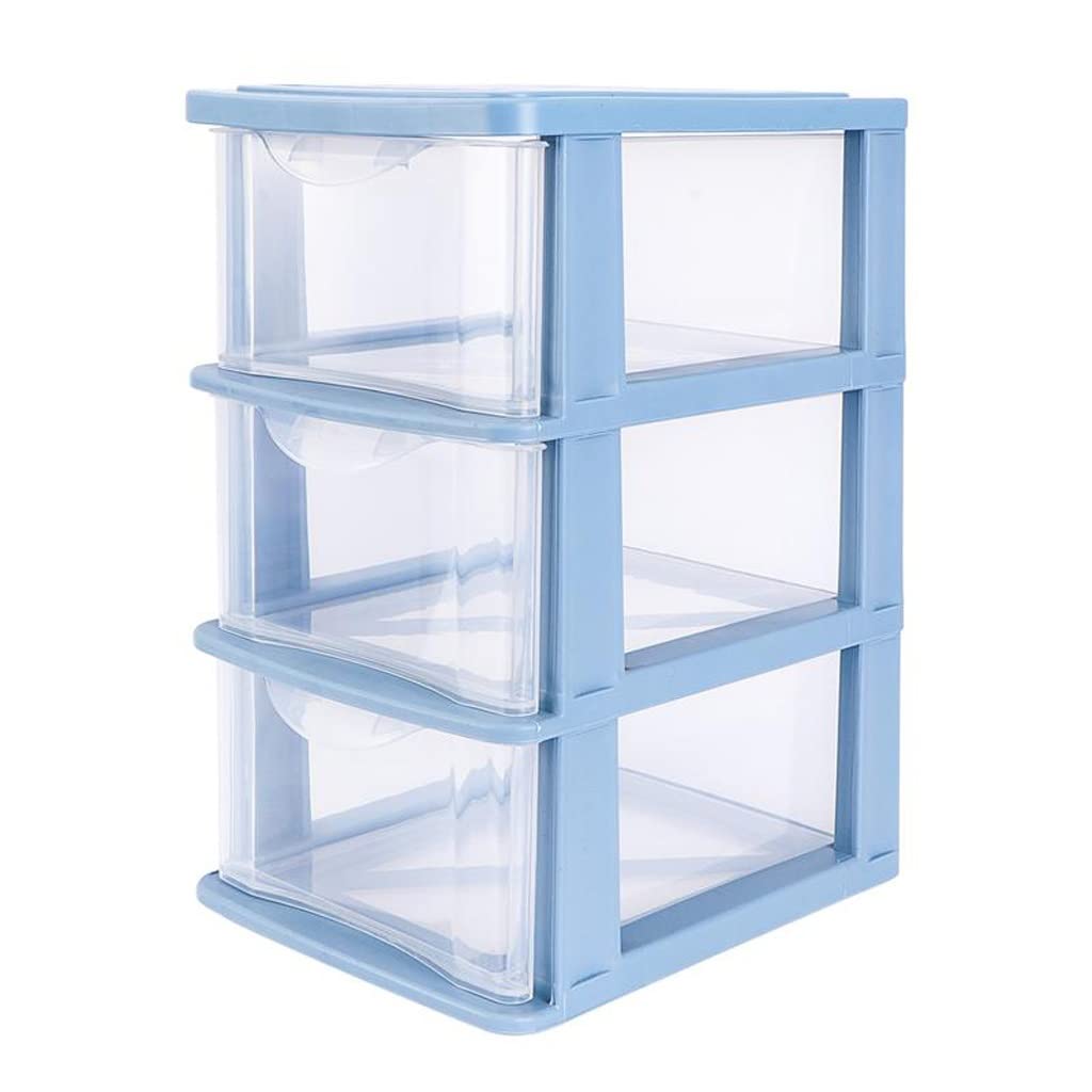 WDBBY 3-Layer Clear Plastic Desktop Storage Organizer - Makeup Cosmetic Box, Drawer-Type Sundries Holder for Bathroom & Vanity (Blue) | Perfect for Makeup Brushes, Jewelry, Office Supplies & Small Accessories