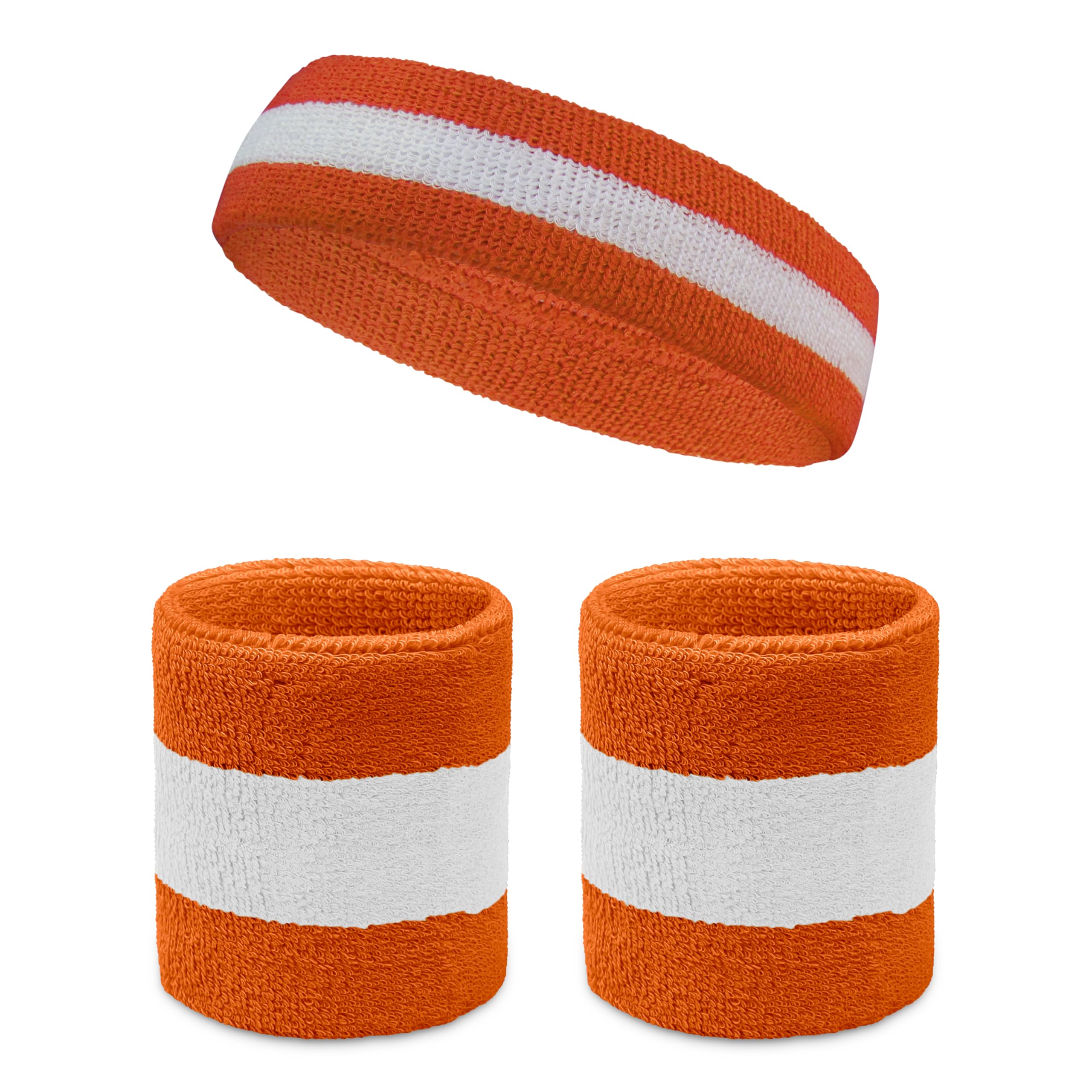 Premium Quality Semi-Pro Jackie Moon Dark Orange Striped Sweat Headband & Wristband Set - Perfect for Basketball, Tennis, Running & Workout Accessories
