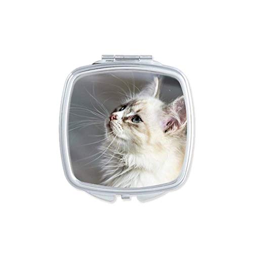DIYthinker White Pet Cat Animal Profile Cute Stare Mirror - Portable Compact Pocket Makeup Mirror with Double Sided Glass - Perfect for Travel, Purse & Home Vanity Use