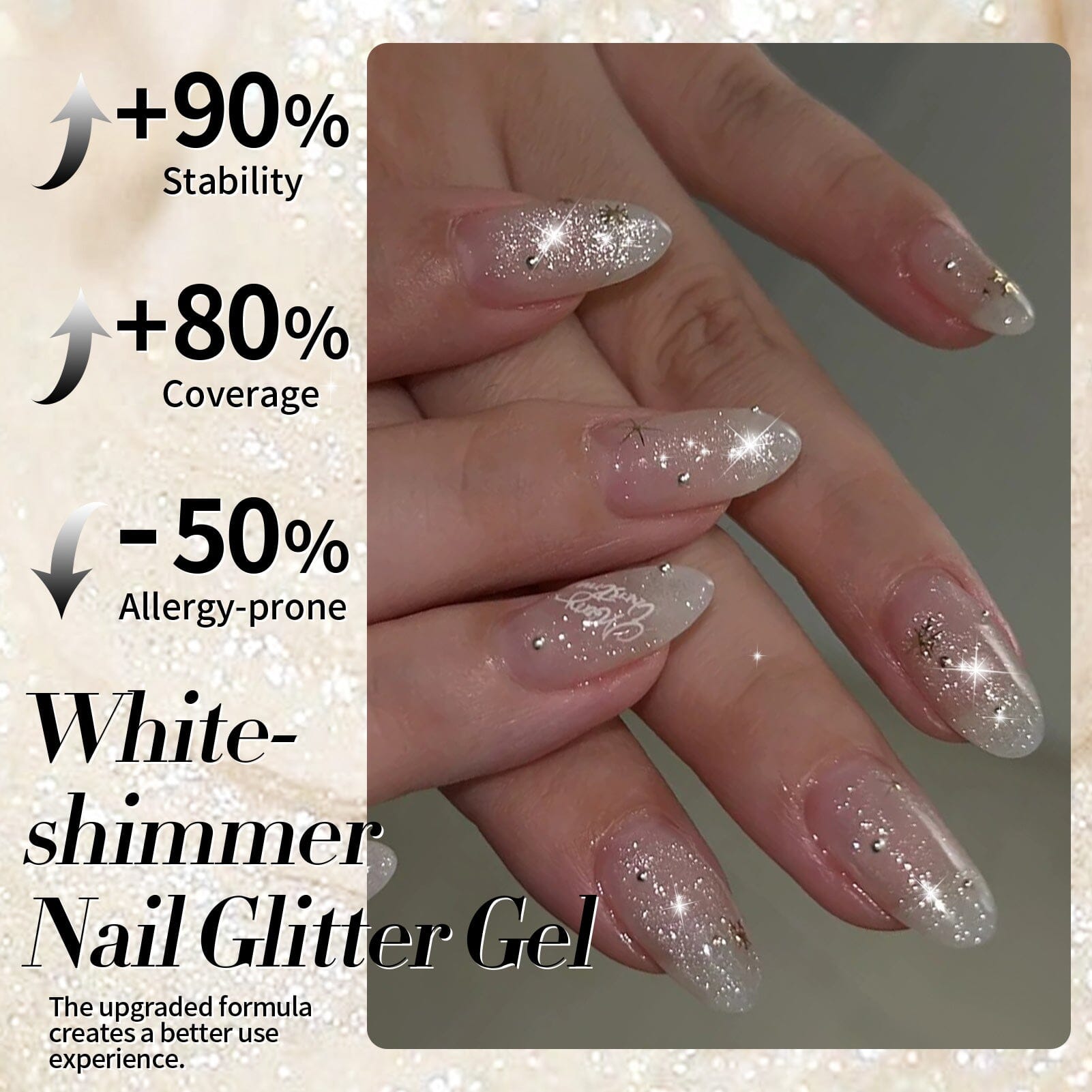 White Shimmer Glitter Gel Polish 15ml - Long Lasting Nail Polish for Manicures & Pedicures - Perfect for Parties, Weddings & Special Occasions