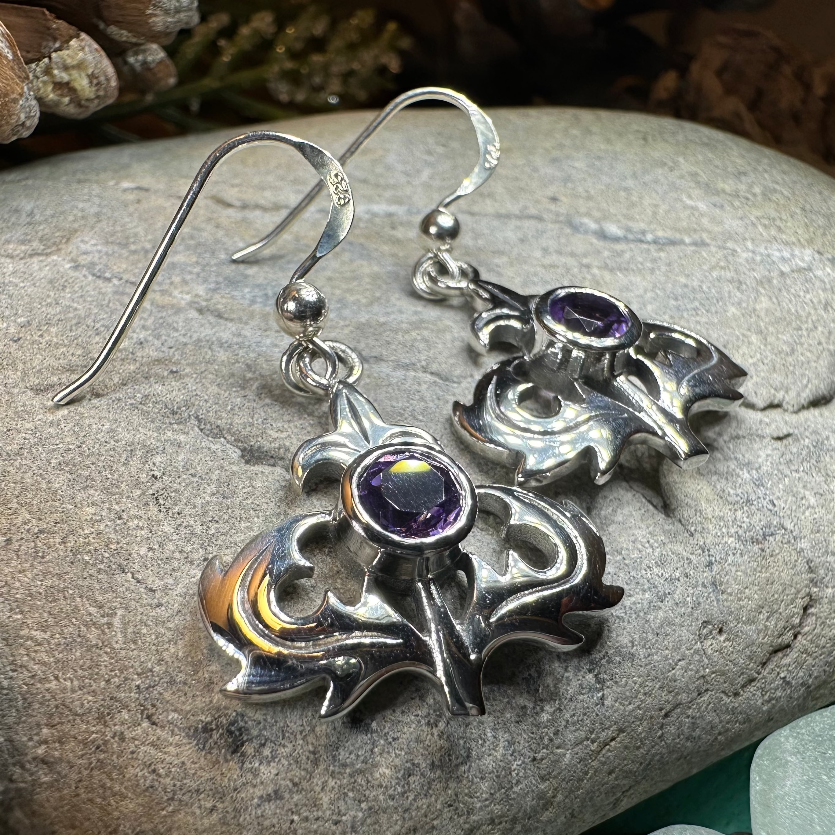 Amethyst Thistle Earrings for Women - Elegant Purple Gemstone Stud Earrings - Perfect for Everyday Wear, Gift Giving & Special Occasions