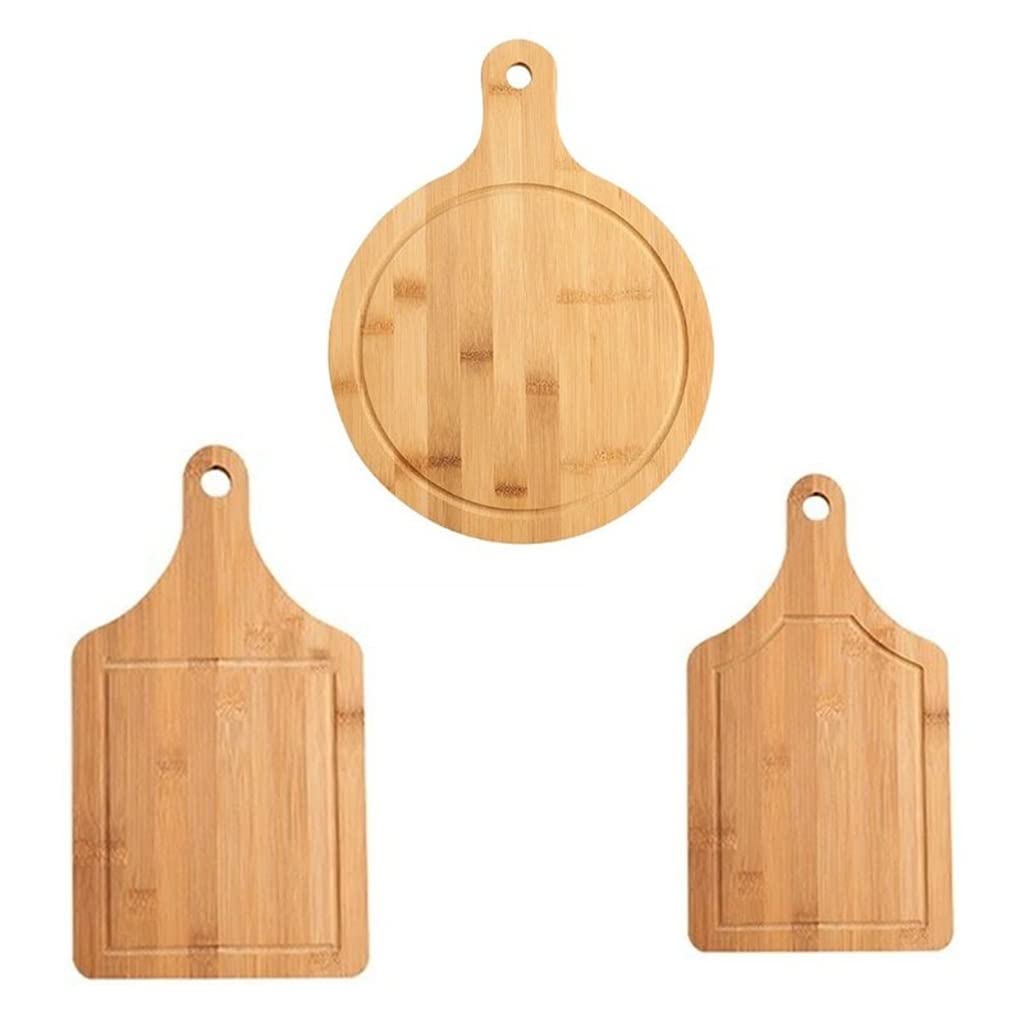 Premium Wooden Cutting Board Set - 3-Piece Durable Chopping Board for Fruits, Pizza, Bread & More with Handles & Hangable Design | Ideal for Kitchen Prep, Serving & Display
