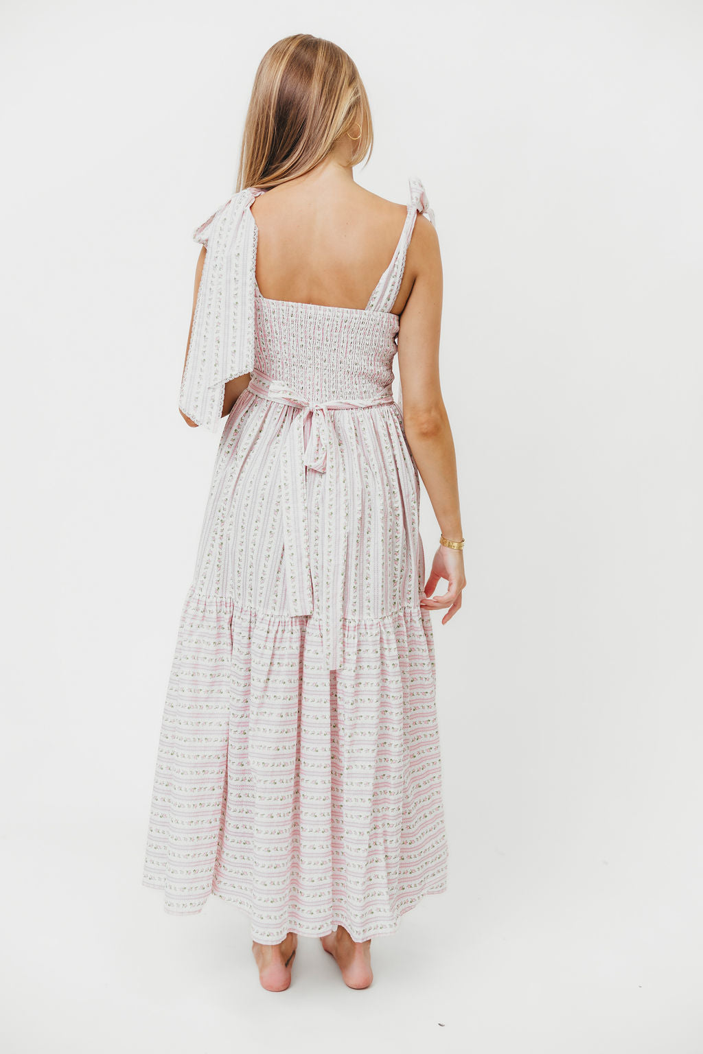 Garcelle Floral Tiered Midi Dress for Women - Pink Flowy Summer Dress with Ruffles, Perfect for Beach Vacation, Garden Party & Date Night