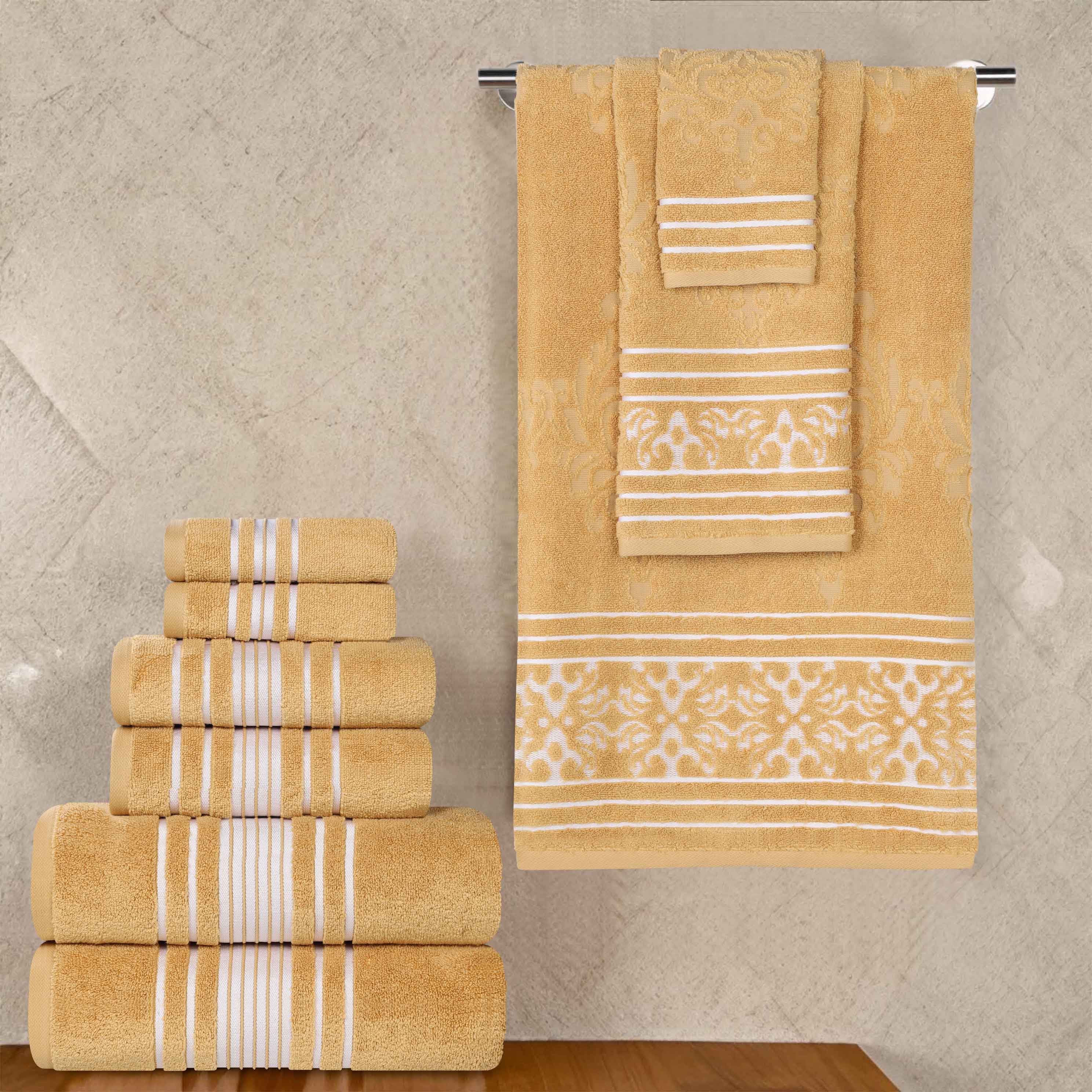 Sadie 9-Piece Zero Twist Cotton Towel Set - Solid & Jacquard Floral Bath Towels, Hand Towels & Washcloths - Soft & Absorbent for Bathroom, Spa & Guest Room