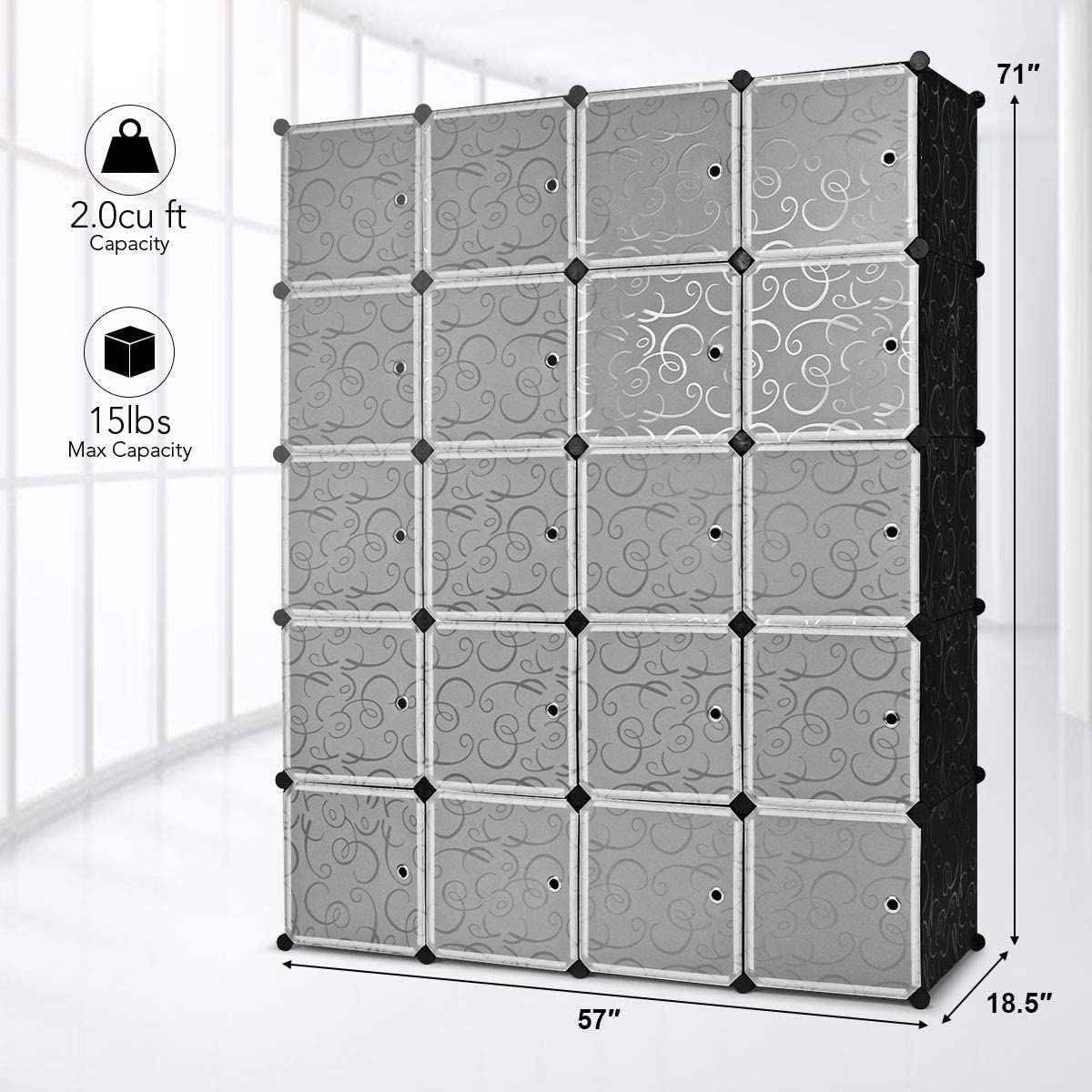 GRAFFY 20-Cube Storage Organizer with Doors - DIY Modular Closet Shelf Unit for Clothes, Toys & Home Organization - Perfect for Bedroom, Living Room, Office & Dorm Storage Solutions