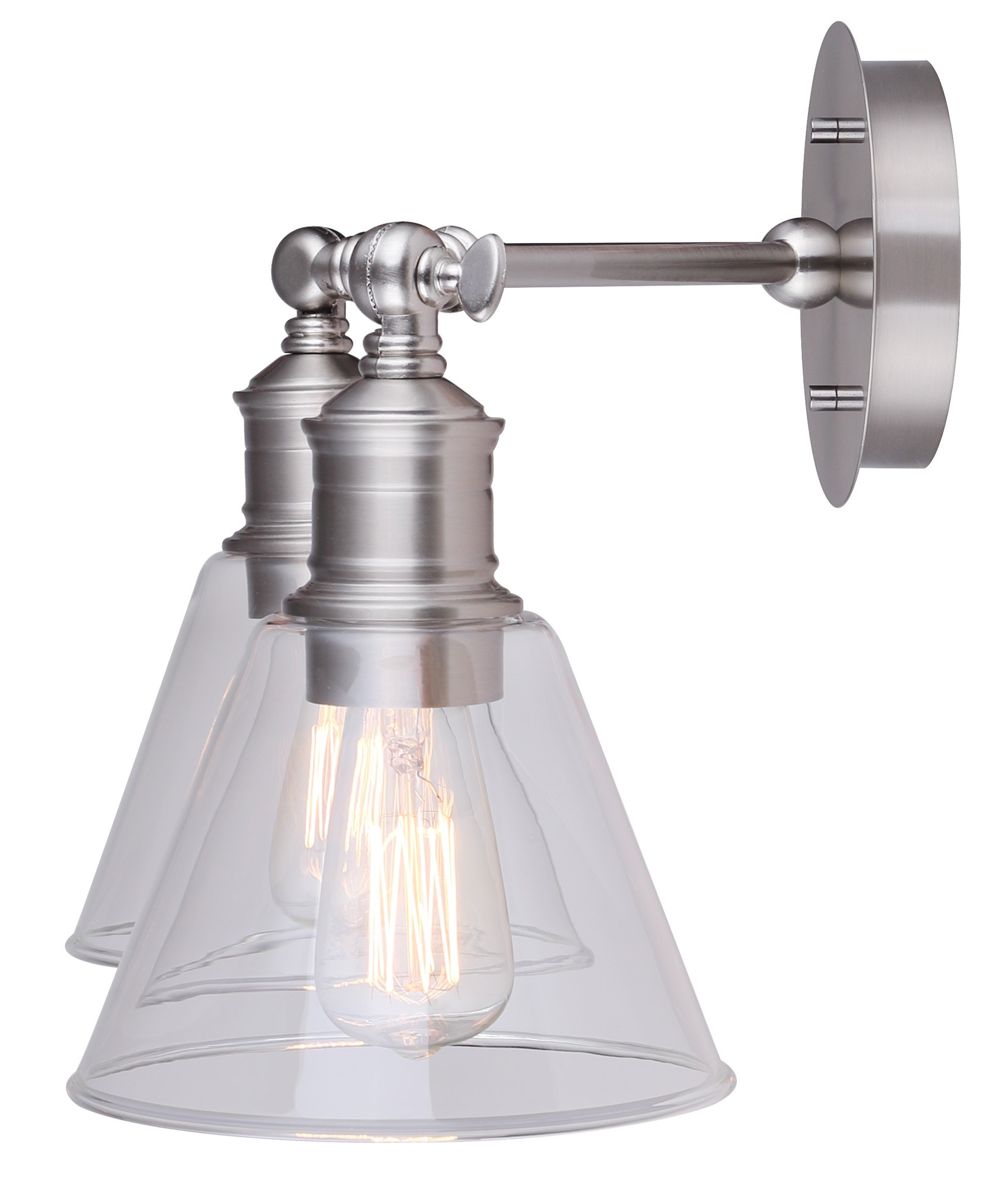 CANARM IVL628A02BN LTD Larken 2-Light Brushed Nickel Vanity Light with Clear Glass Shades - Perfect for Bathroom, Bedroom, and Dressing Room Lighting