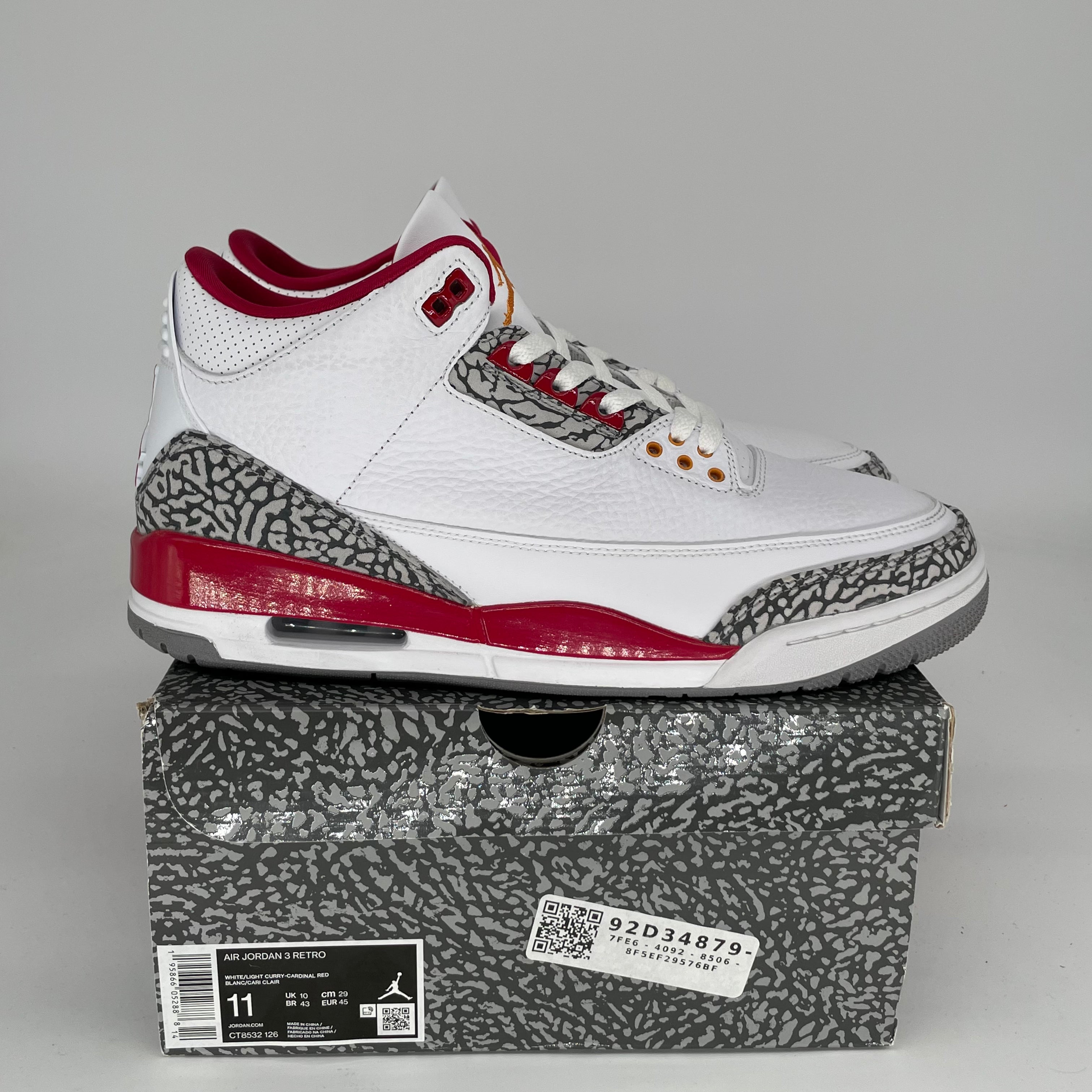 AIR JORDAN 3 Cardinal Red Retro Sneakers - Men's Size 11 (CT8532-126) | Authentic Basketball Shoes for Sports & Streetwear Fashion
