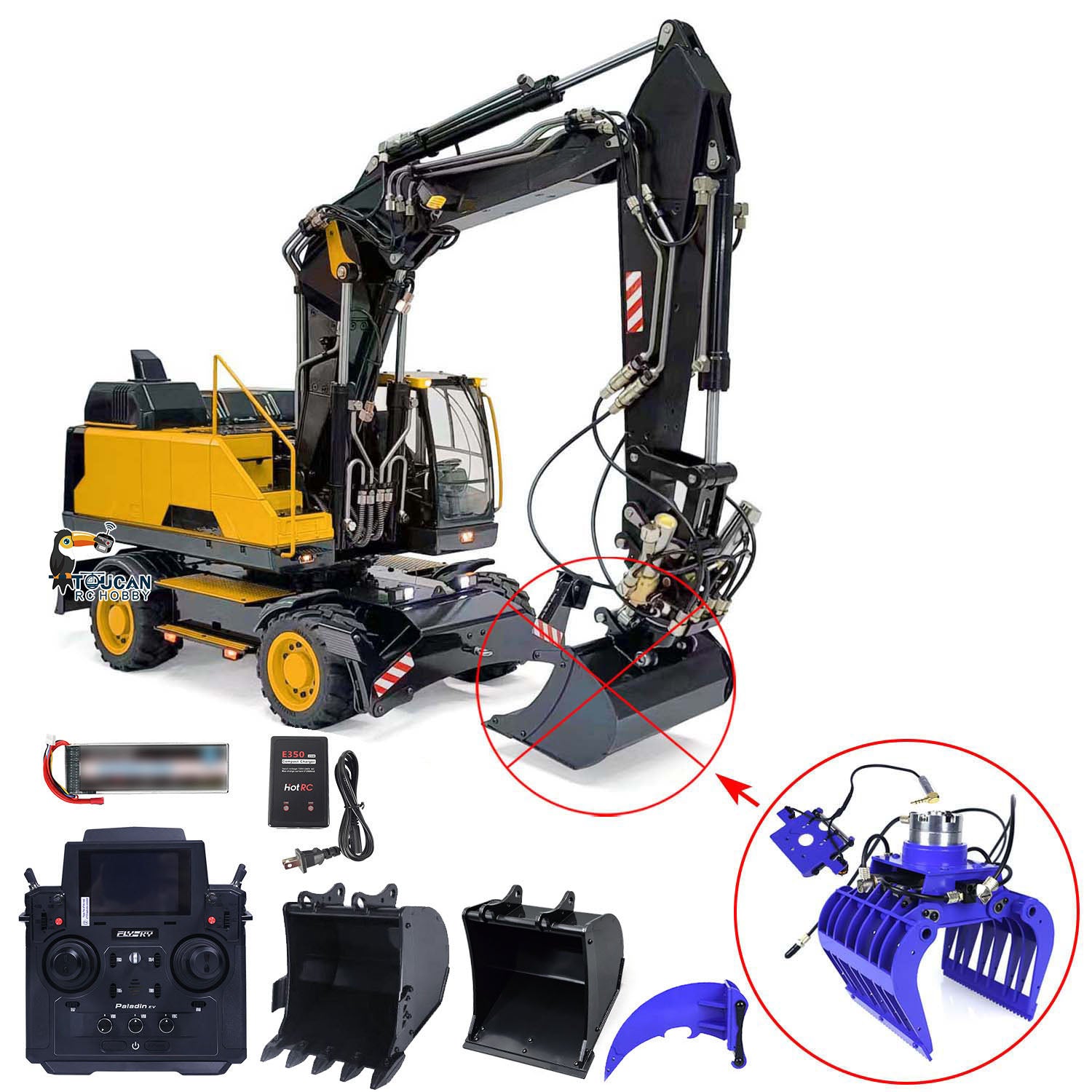 1:14 Scale RC Hydraulic Excavator - Metal 3-Arm Remote Control Construction Toy with Tiltable Clamshell Bucket & Wheeled Base | Realistic Simulation Model for Kids & Adults | Perfect for Construction Play, STEM Learning & Collectors