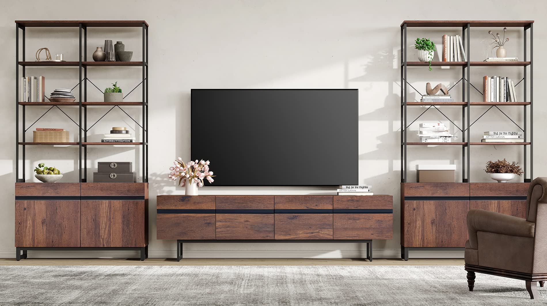 WAMPAT Modern TV Stand for up to 100 inch - 2 in 1 Entertainment Center with Storage Cabinets, Media Console for Living Room - Perfect for Home Theater Setup and Living Room Organization