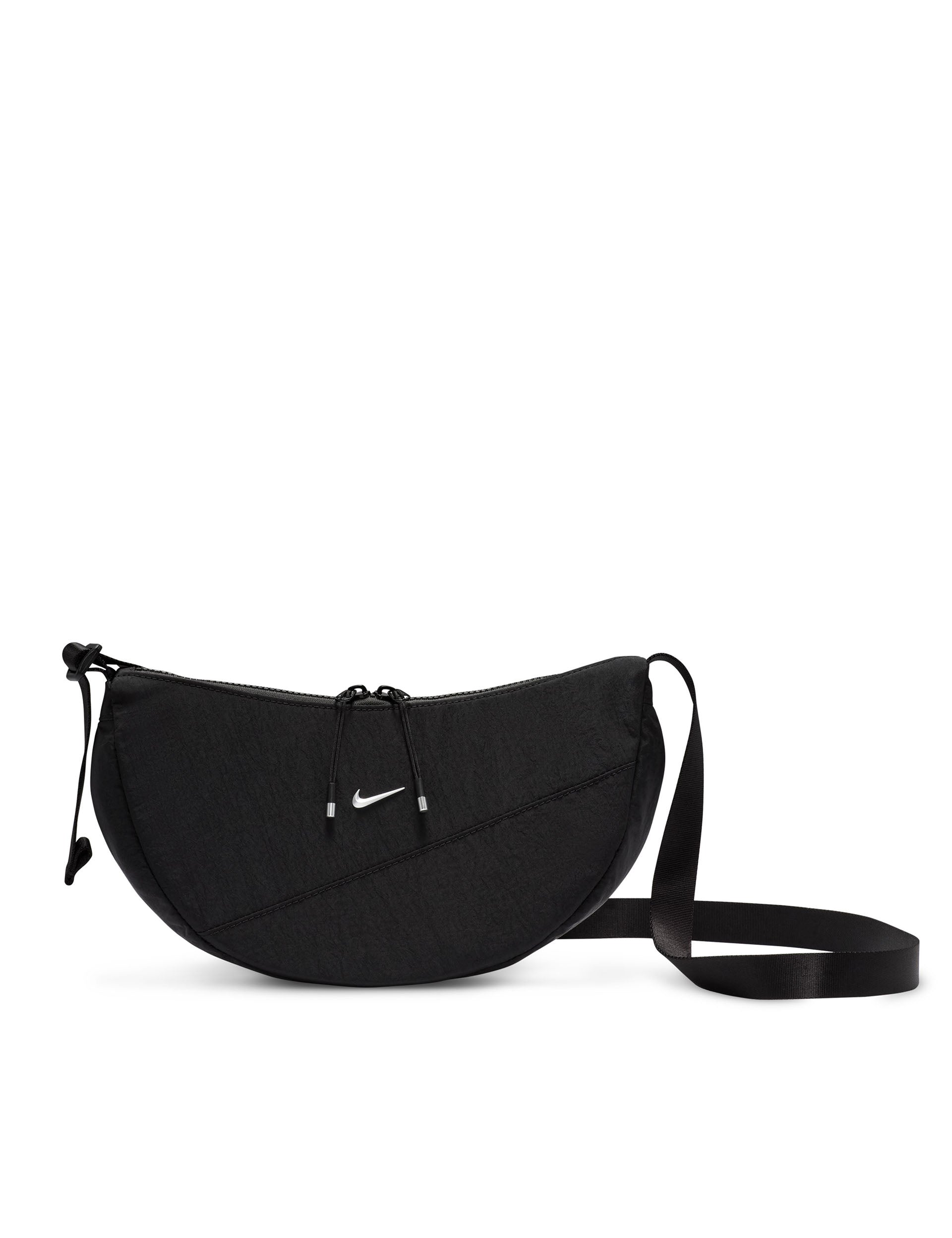 Aura Crescent Cross Body Bag for Women - Stylish Black & Matte Silver Leather Shoulder Purse - Perfect for Travel, Work, and Everyday Use
