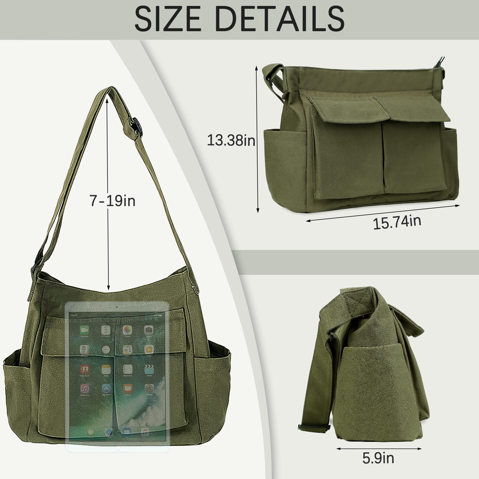 Stylish Unisex Canvas Messenger Bag - Large Crossbody Hobo Tote with Multiple Pockets for Women & Men | Perfect for Work, Travel & Daily Commute