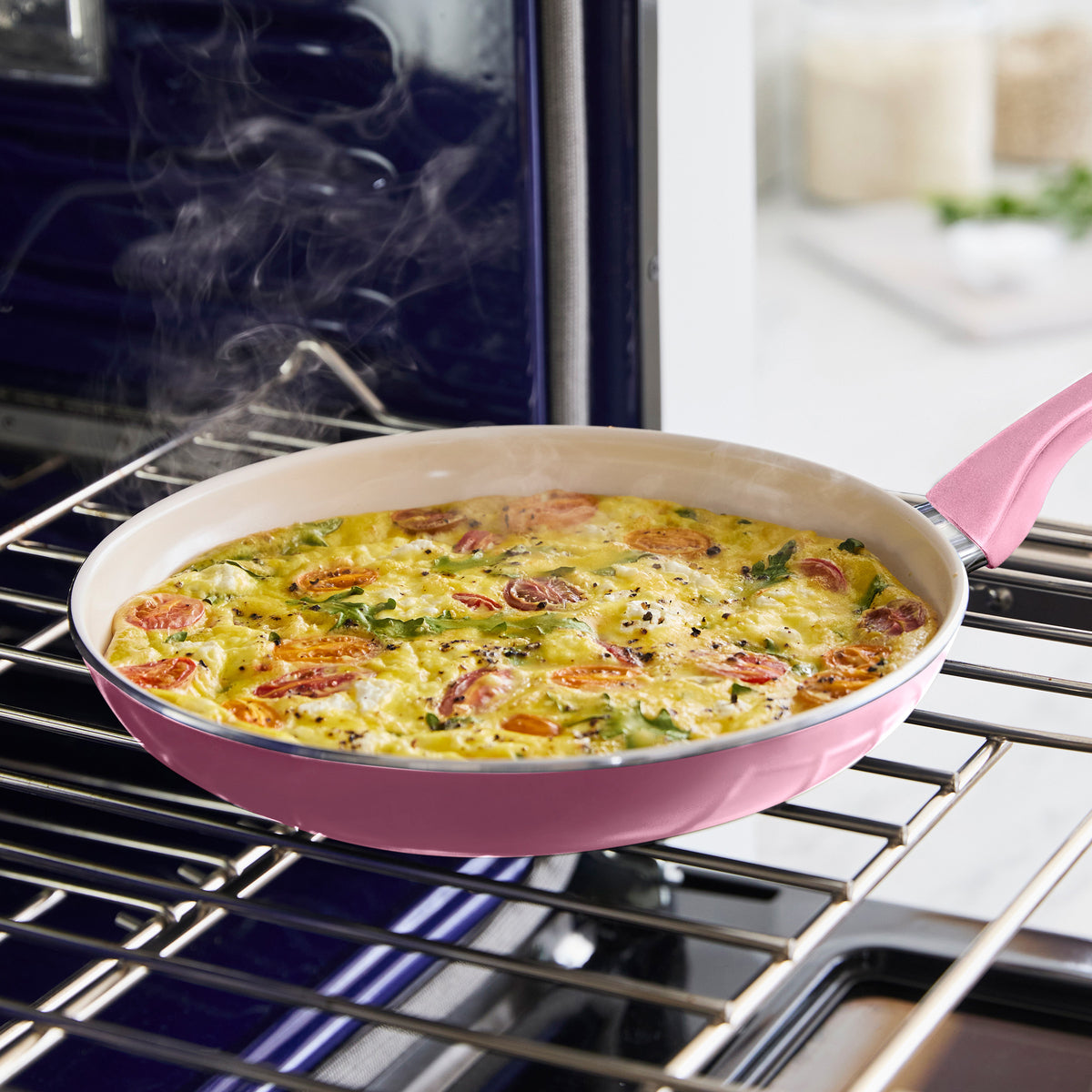 Rio Ceramic Nonstick 8-Inch Fry Pan with Spatula - Pink Non-Toxic Cookware for Healthy Cooking | Perfect for Eggs, Pancakes & Small Meals