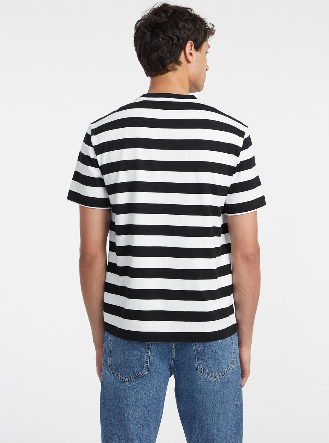 Guess Jeans Black & White Striped T-Shirt for Women - Casual Cotton Tee for Everyday Wear, Street Style & Layering