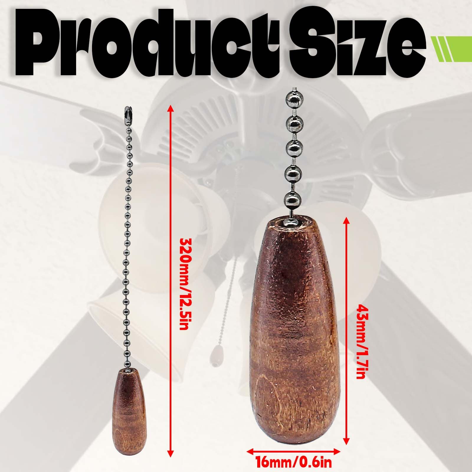 2Pcs Brown Wooden Ceiling Fan Pull Chain Extender - Decorative Fan Chain Replacement for Light Lamp, Perfect for Living Room, Bedroom, and Office Decor