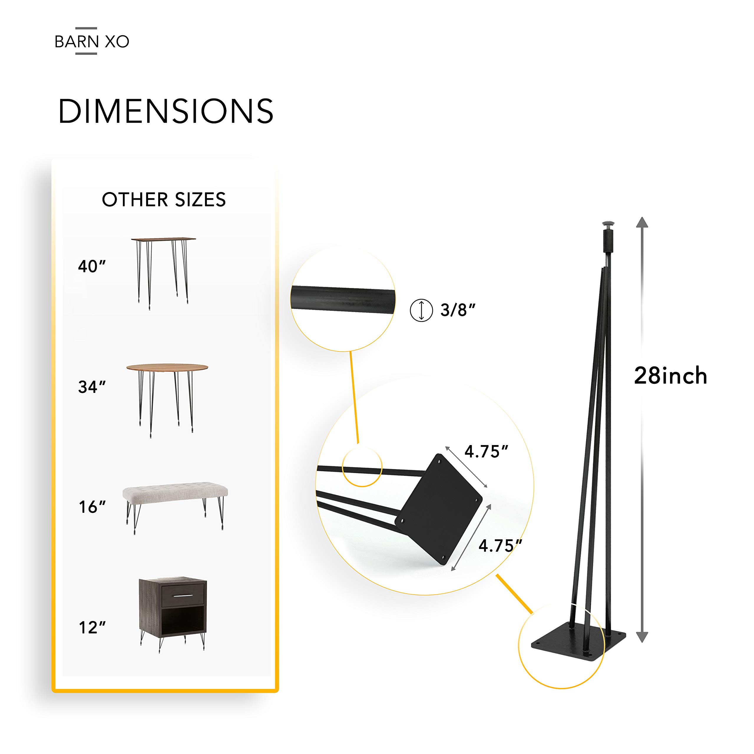 Industrial Metal Hairpin Table Legs Set of 4 - Adjustable Height 16