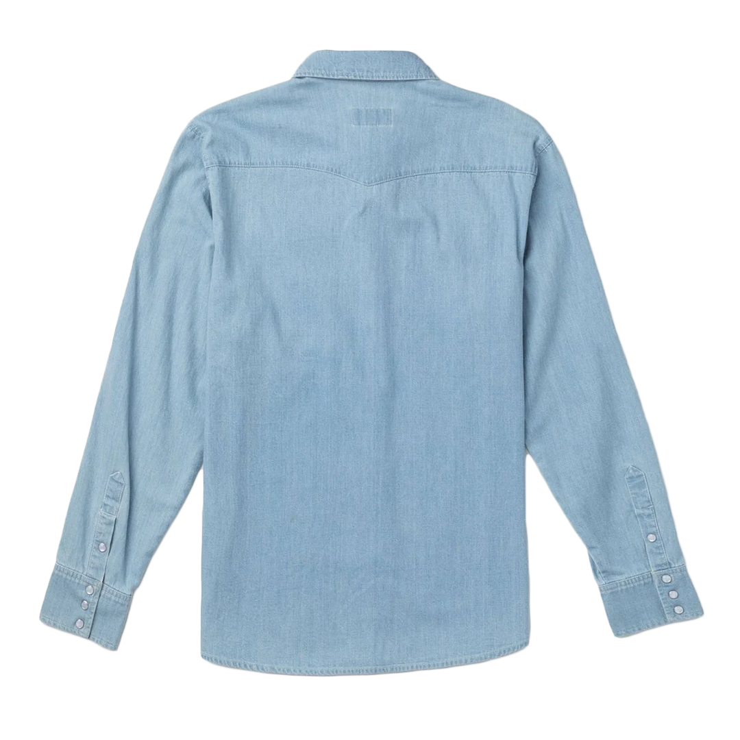 Seager Reagan Pearl Snap Light Wash Indigo Denim Shirt for Men - Casual Western Style for Outdoor & Country Wear