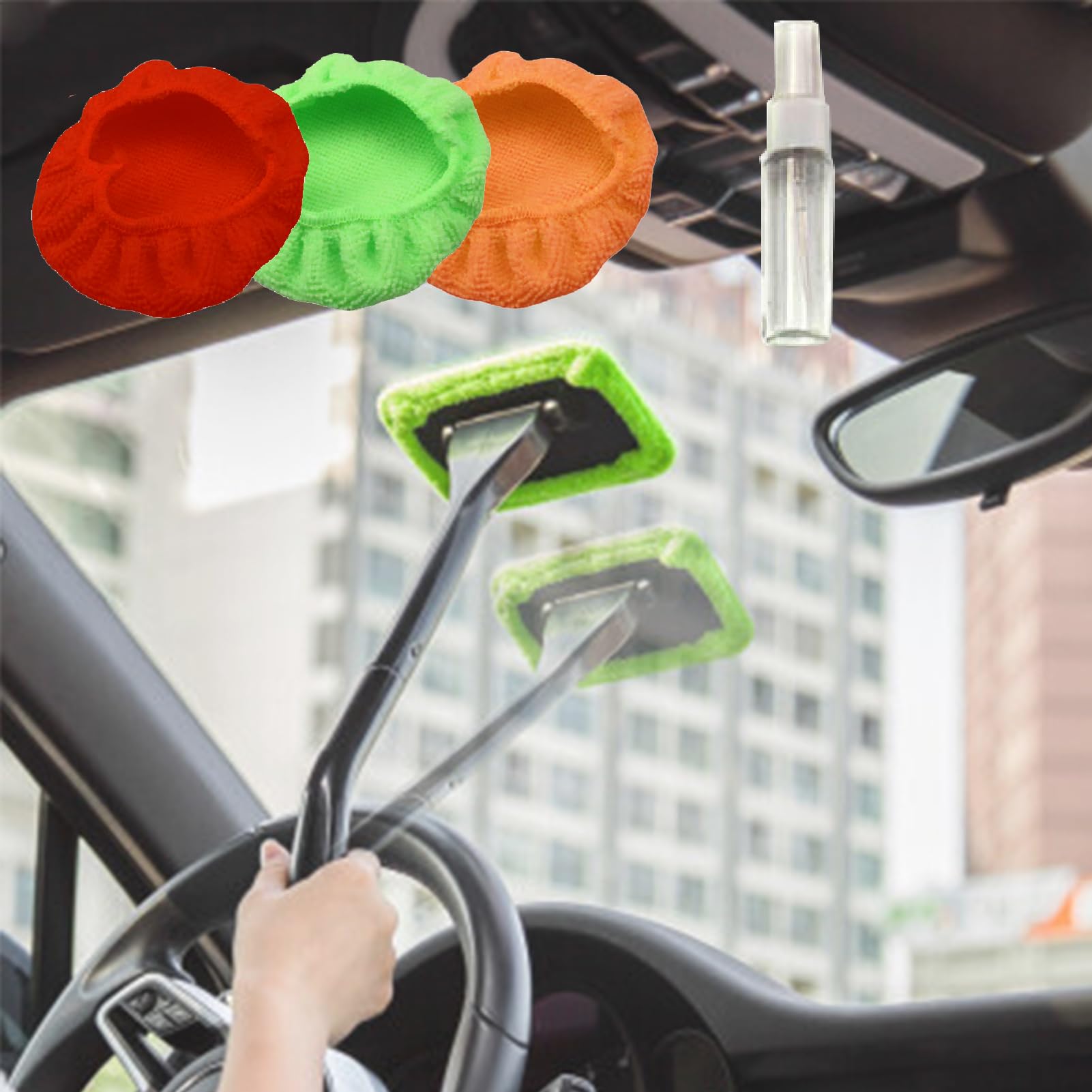 ZYNQACC Car Windshield Cleaner Kit - Universal Window Cleaning Tool with 4 Microfiber Cloths & 30ML Spray Bottle for Cars, Trucks, SUVs - Perfect for Streak-Free Glass Cleaning at Home or On-the-Go