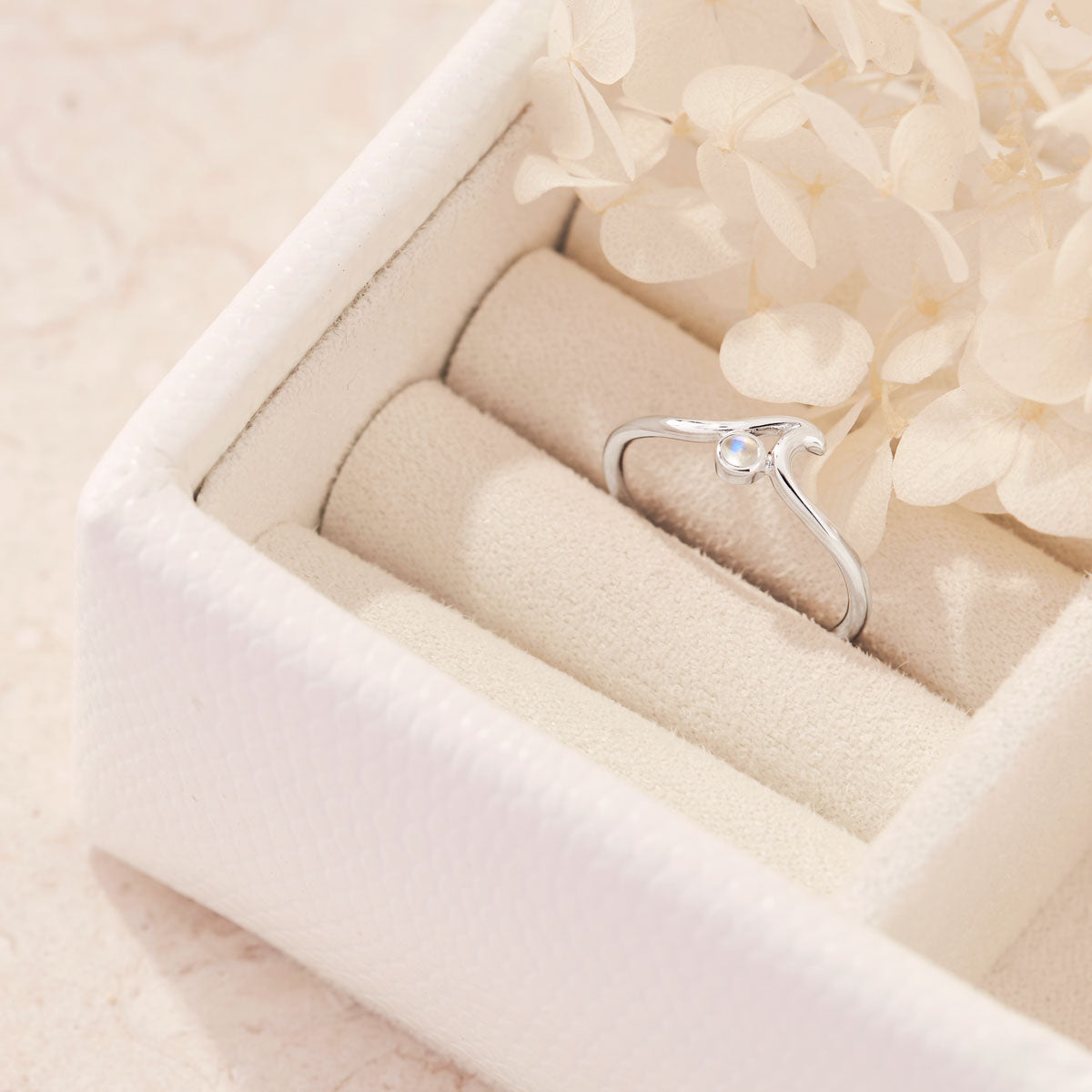 Dainty Ripple Moonstone Ring - Elegant Sterling Silver Jewelry for Women | Perfect for Weddings, Date Nights & Everyday Wear