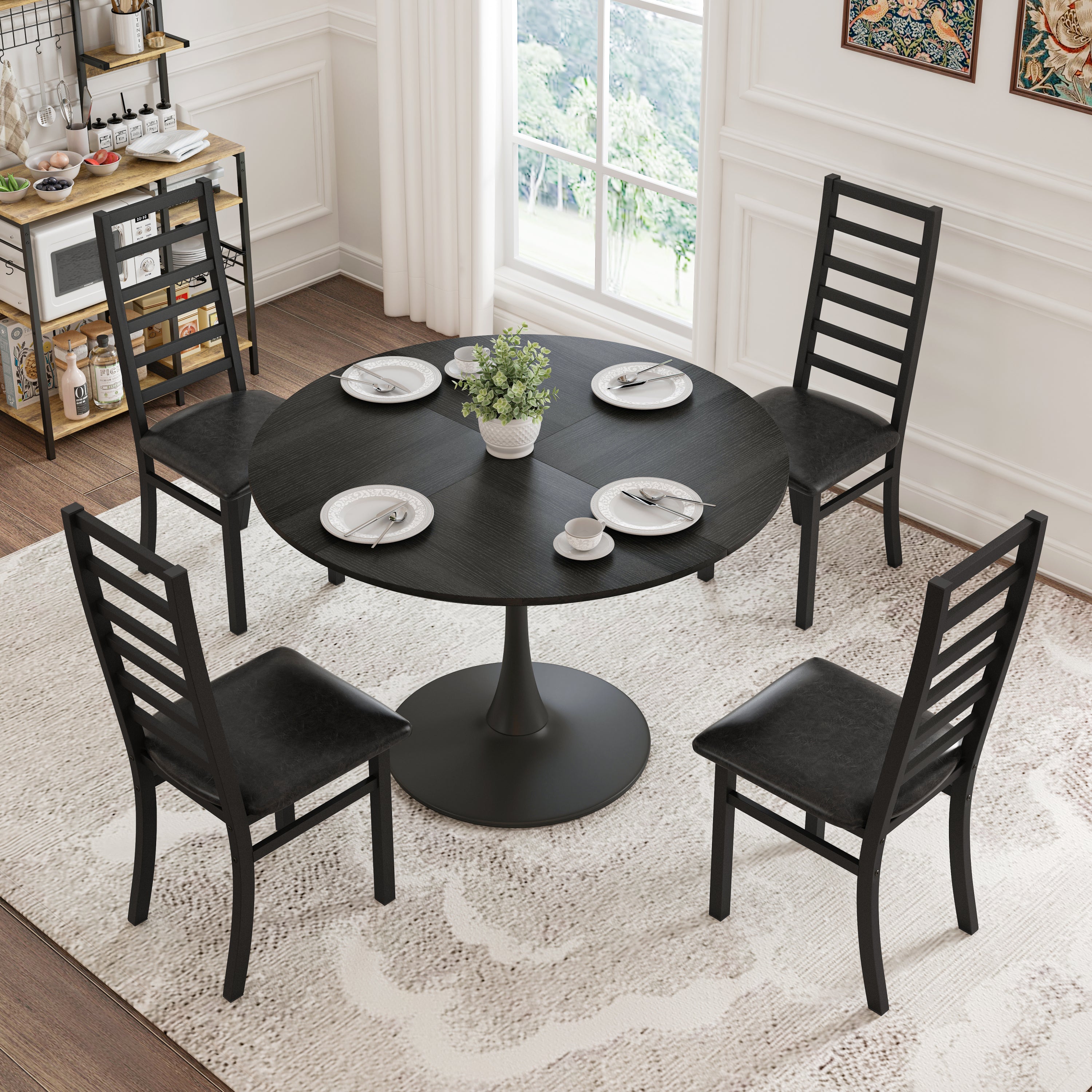 47 Inch Black Tulip Dining Table Set for 4 with Matching Chairs - Perfect for Small Spaces, Dining Rooms & Coffee Shops | Modern Kitchen Furniture for Compact Homes & Cafes