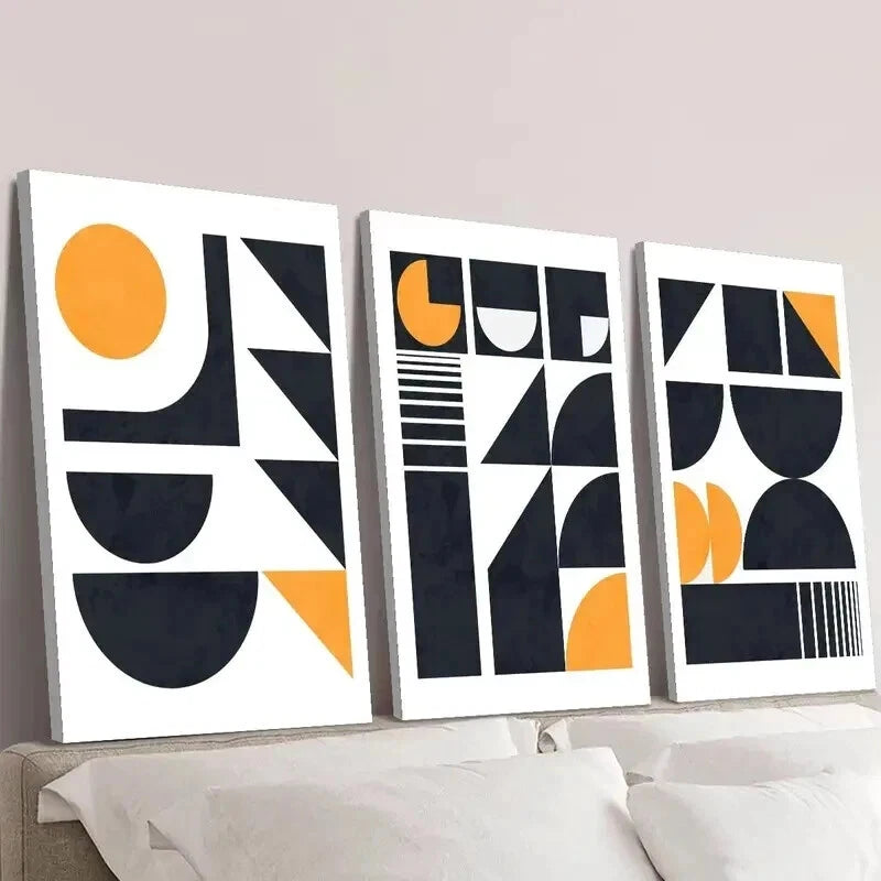 3Pcs Abstract Black Gold Geometric Wall Art Set - Framed Canvas 50x70cm - High Quality Print - 100% Australian Made - Ready to Hang - Perfect for Living Room, Bedroom & Office Decor