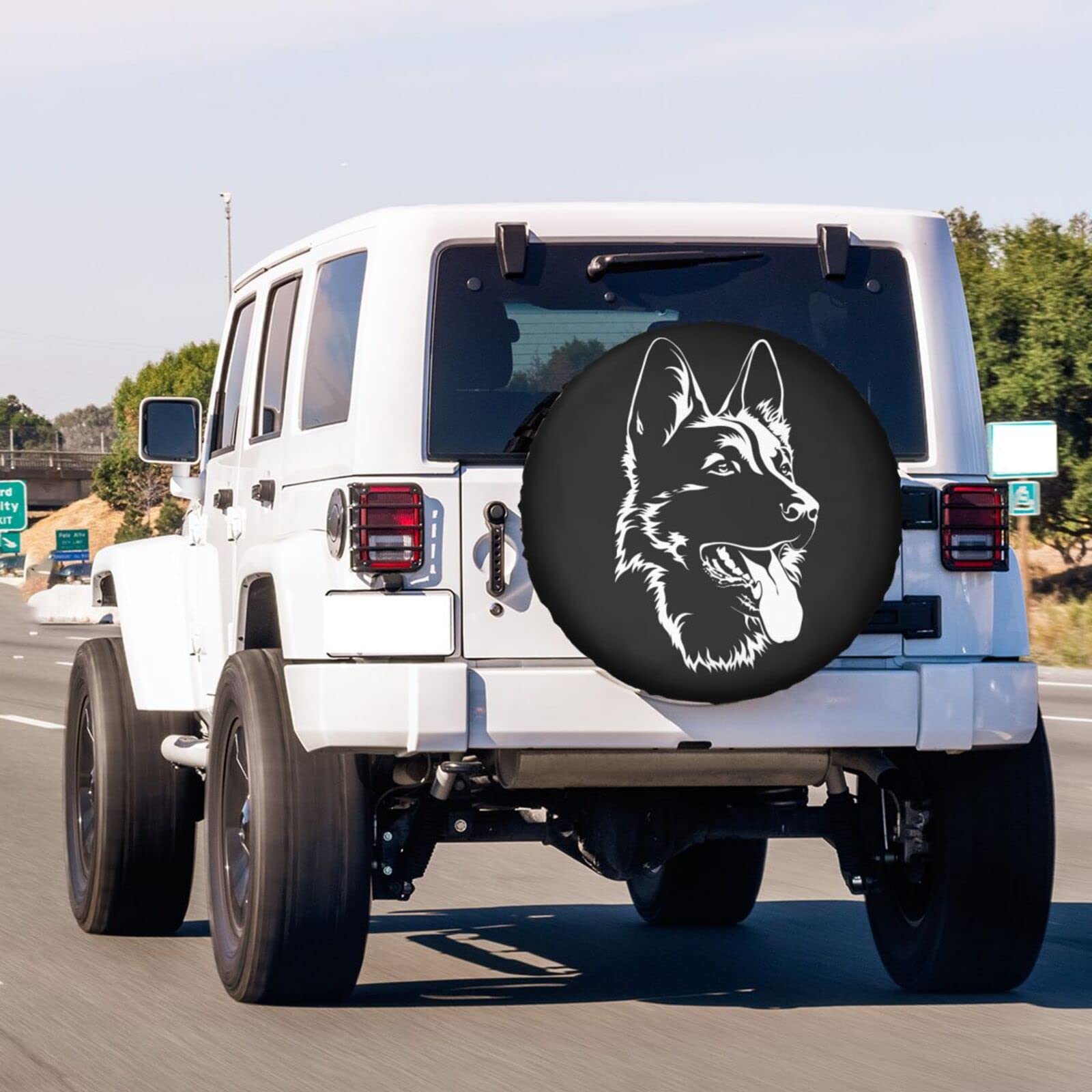 Black German Shepherd Spare Tire Cover - 17 Inch Dustproof Wheel Protector for Trailers, RVs, SUVs & Vehicles | Outdoor Camping & Road Trip Accessory