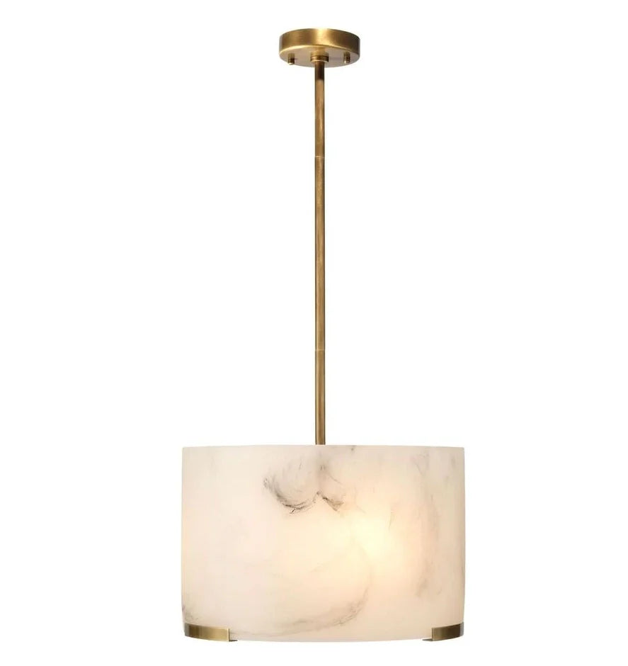 Elancourt Alabaster Pendant Light - Modern Minimalist Ceiling Fixture for Dining Room, Bedroom & Living Room - Elegant White Glass Shade with Gold Accents