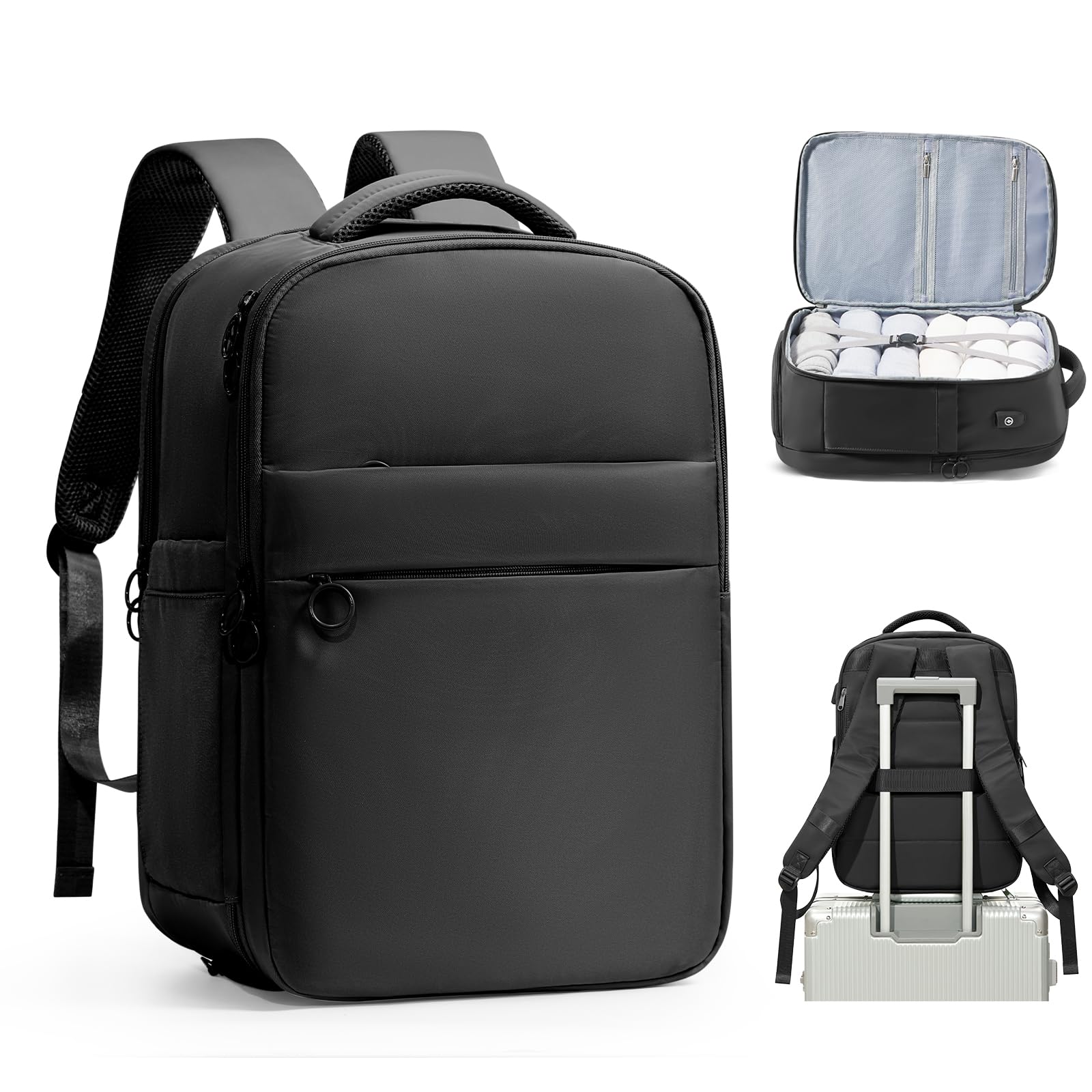 Waterproof Travel Backpack for Women - Airplane Approved Carry On Backpack with Shoe Compartment & USB Charging Port | Perfect for Business Trips, Weekend Getaways & International Travel (Black)