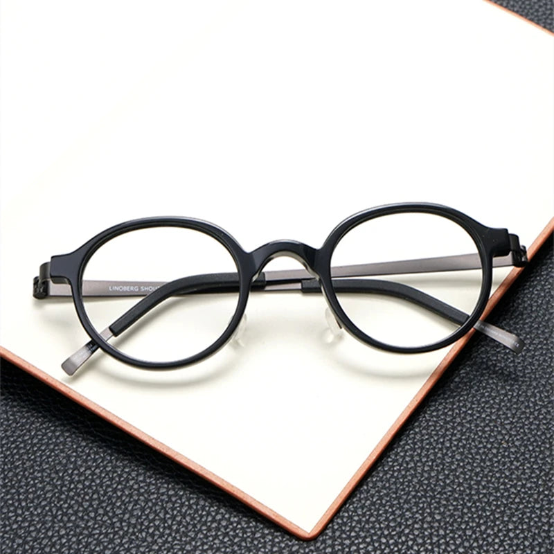 Stylish Black Unisex Full Rim Round Screwless Titanium Eyeglasses Frame 49101 - Perfect for Reading, Work & Everyday Fashion