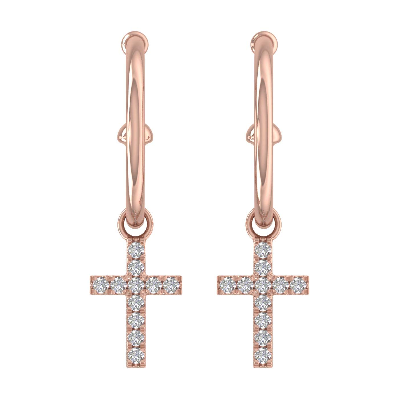 10K Solid Gold Diamond Hoop Earrings With Cross Pendant (0.12 Carat IGI Certified) - Elegant Dainty Everyday Jewelry for Women, Perfect Gift for Birthday, Anniversary & Valentine's Day