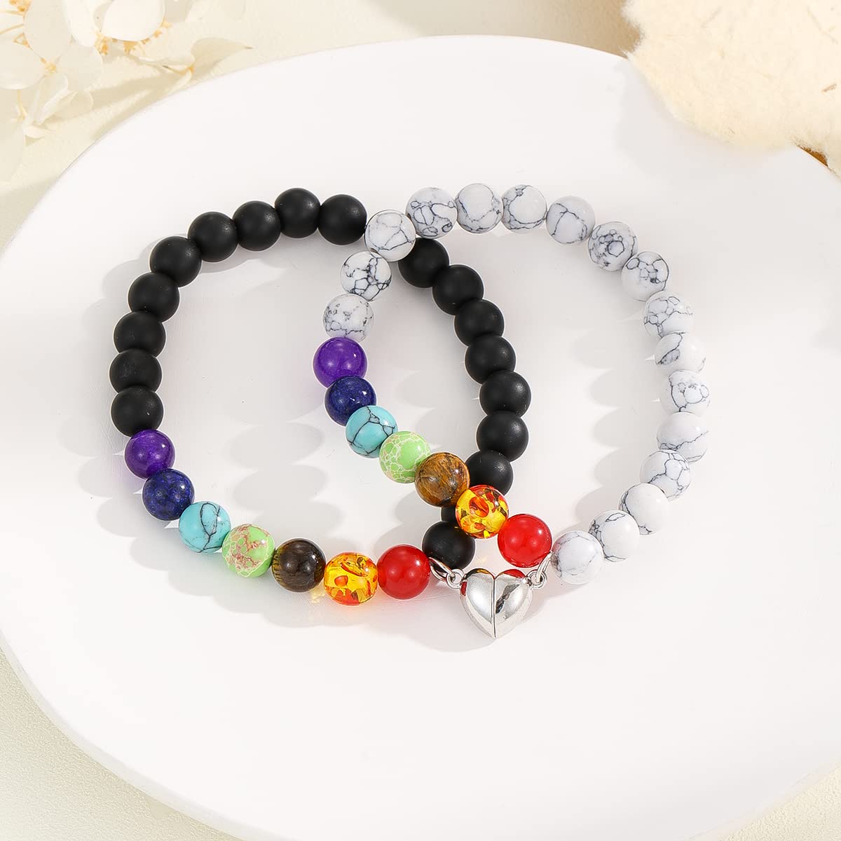 **Chakra Couples Bracelets for Him and Her - Crystal Vibe Healing Energy Bracelets - Valentine's Day Gifts for Boyfriend & Girlfriend - Romantic Relationship Gifts for Anniversary, Wedding & Date Night**