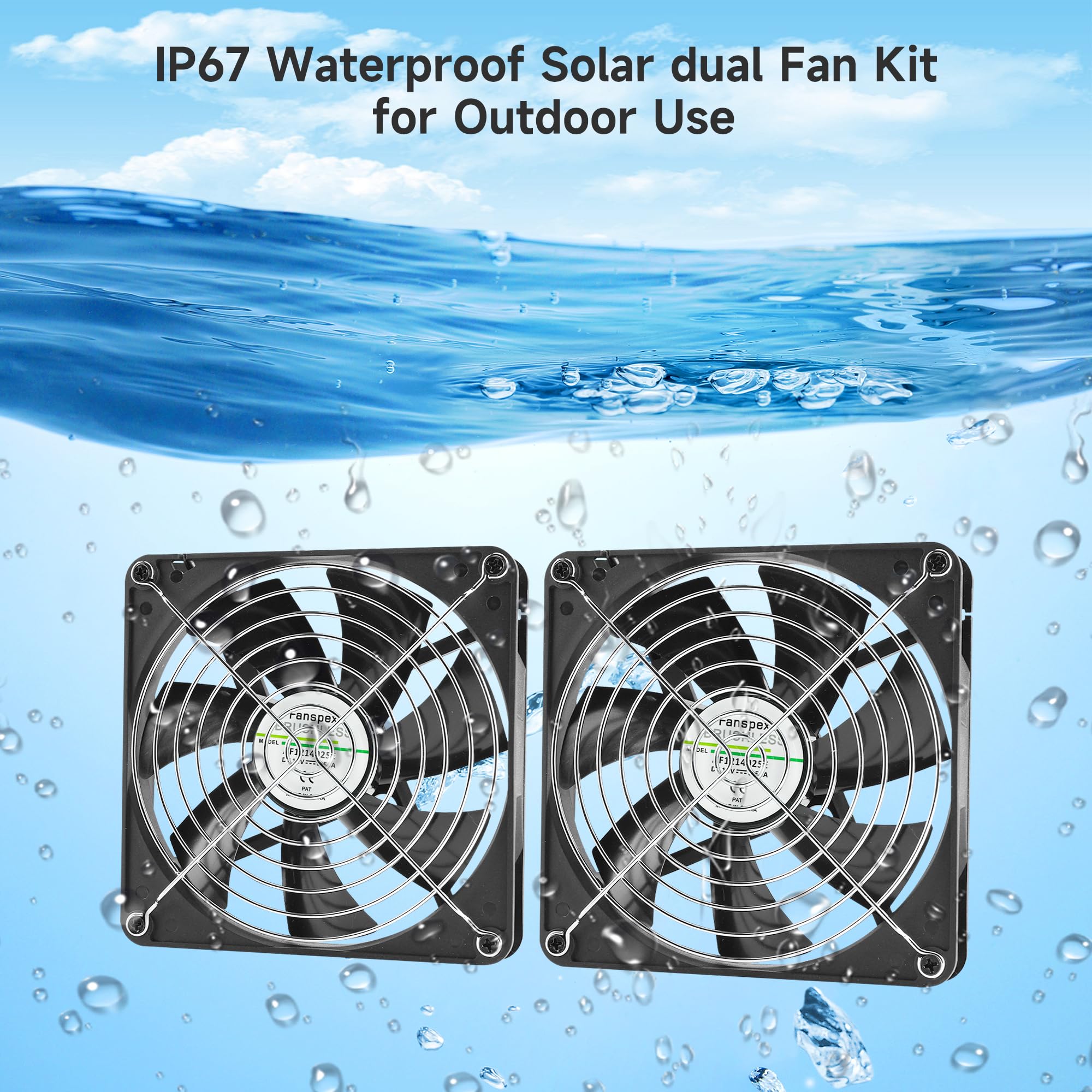 25W Solar Powered Dual Fan Kit - IP67 Waterproof for Chicken Coop & Greenhouse - 5.5