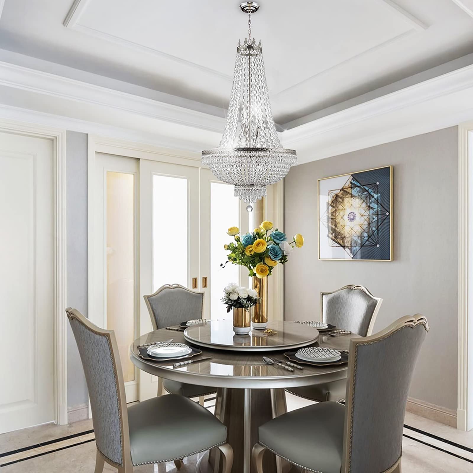 Elegant Crystal Chandelier Lighting Fixture - Modern Dining Room, Foyer, Entryway & Living Room Ceiling Light - Perfect for Wedding Decor, Luxury Home & Hotel Lighting