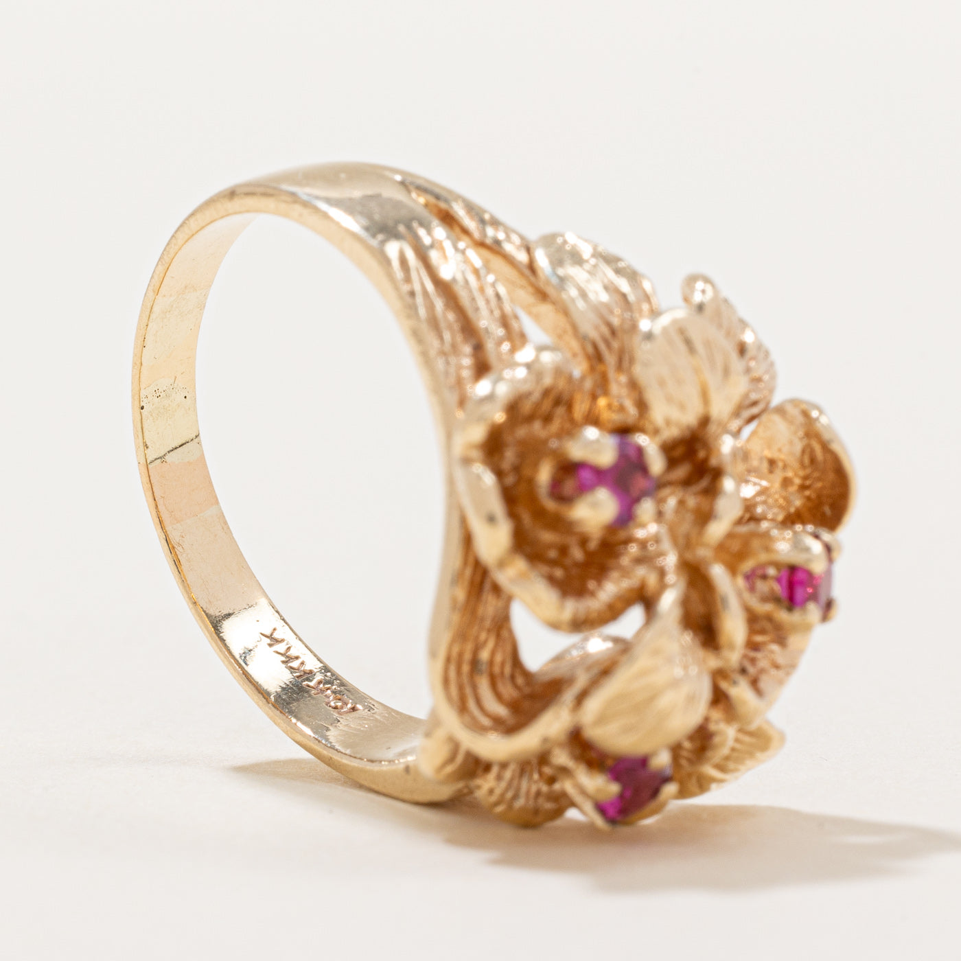 Exquisite 0.34ctw Synthetic Ruby Flower Ring - Size 9 | Elegant Jewelry for Women | Perfect for Weddings, Anniversaries & Special Occasions