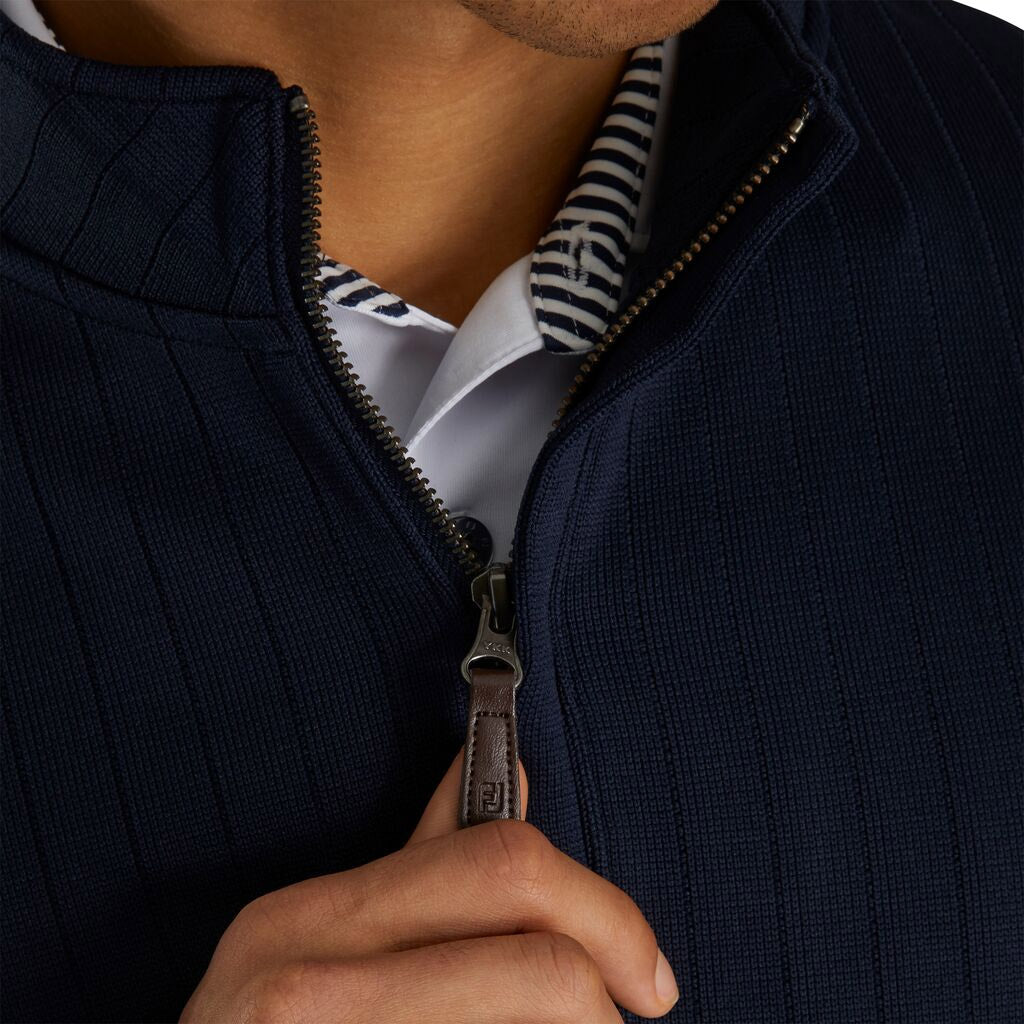 FootJoy Men's Drop Needle Half Zip Golf Pullover - Navy Blue Performance Golf Sweater for Cool Weather & On-Course Comfort