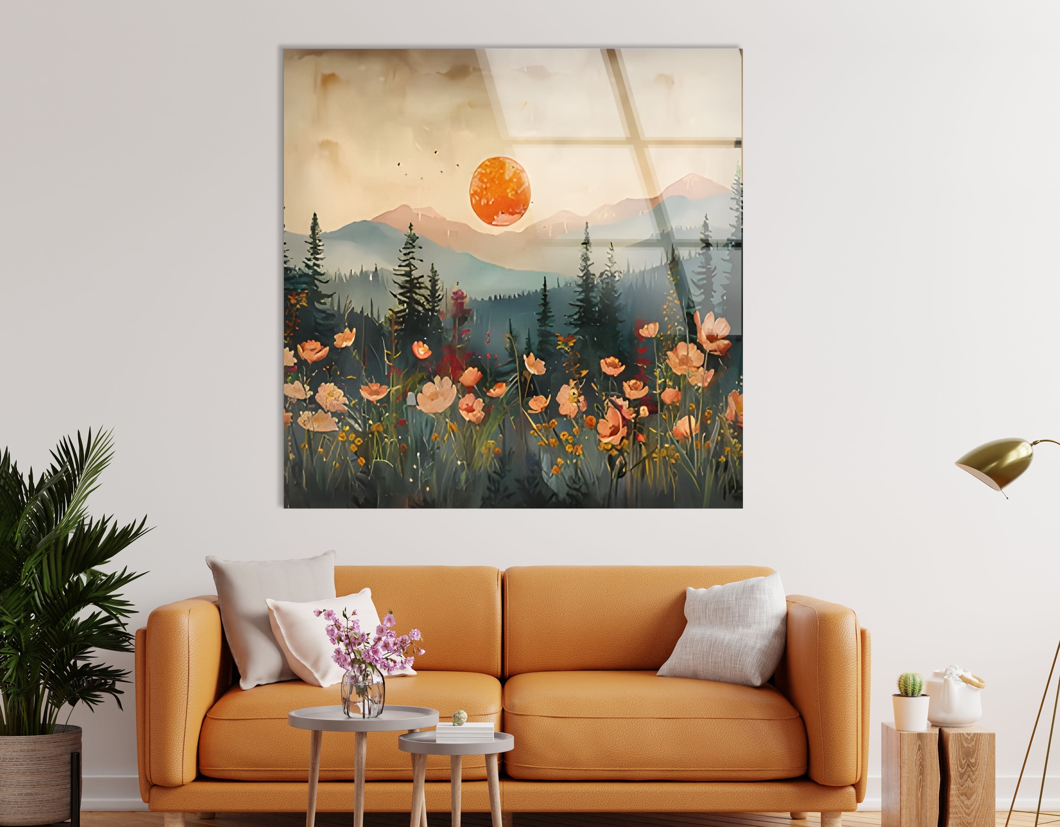 Blood Moon Sunset Glass Wall Art - Handmade Modern Home Decor for Living Room, Bedroom & Office - Perfect for Gifts & Interior Design