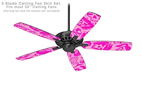Pink Skull Sketches Ceiling Fan Skin Kit - Fits Most 52 Inch Fans (Fan & Blades Not Included) - Perfect for Gothic Bedroom, Halloween Decor & Unique Home Makeover