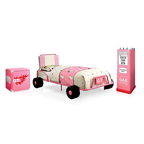 FOA Ramirez 3-Piece Pink Metal Youth Bedroom Set - Twin Bed, Nightstand & Wardrobe | Modern Girls Room Furniture | Perfect for Teen Bedrooms, Dorm Rooms & Small Spaces