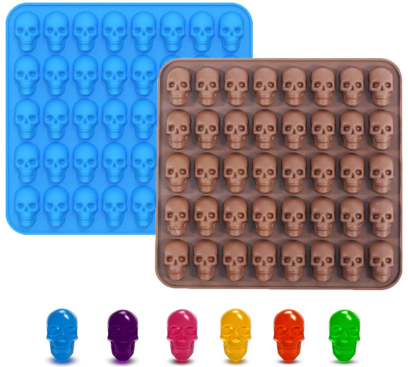 HUSAINI MART | 40 Cavity Skull Silicone Mold - Non-Stick Candy Chocolate Jelly Ice Cube Dog Treat Maker - Perfect for Halloween Party Favors, DIY Desserts & Baking Decorations
