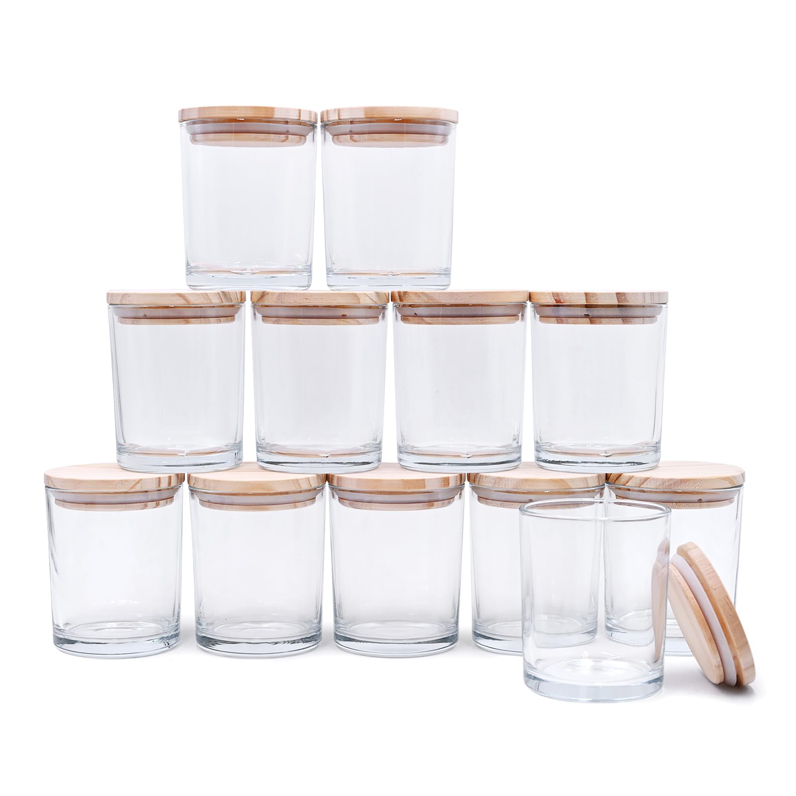 12 Pack 7oz Clear Thick Candle Jars with Wooden Lids - Premium Empty Candle Containers for DIY Candle Making, Wax Melts, Sample Storage - Perfect for Home Decor, Gifts & Craft Projects