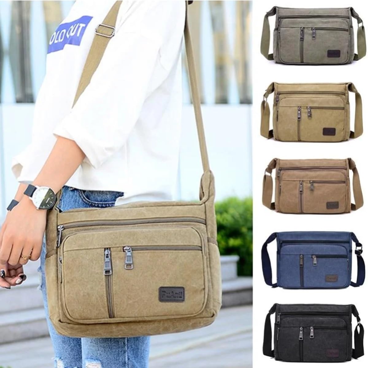 MOMISY Canvas Crossbody Sling Bag for Men & Women - Lightweight Travel Shoulder Bag with Multiple Pockets - Perfect for Office, Business, Commuting & Daily Use