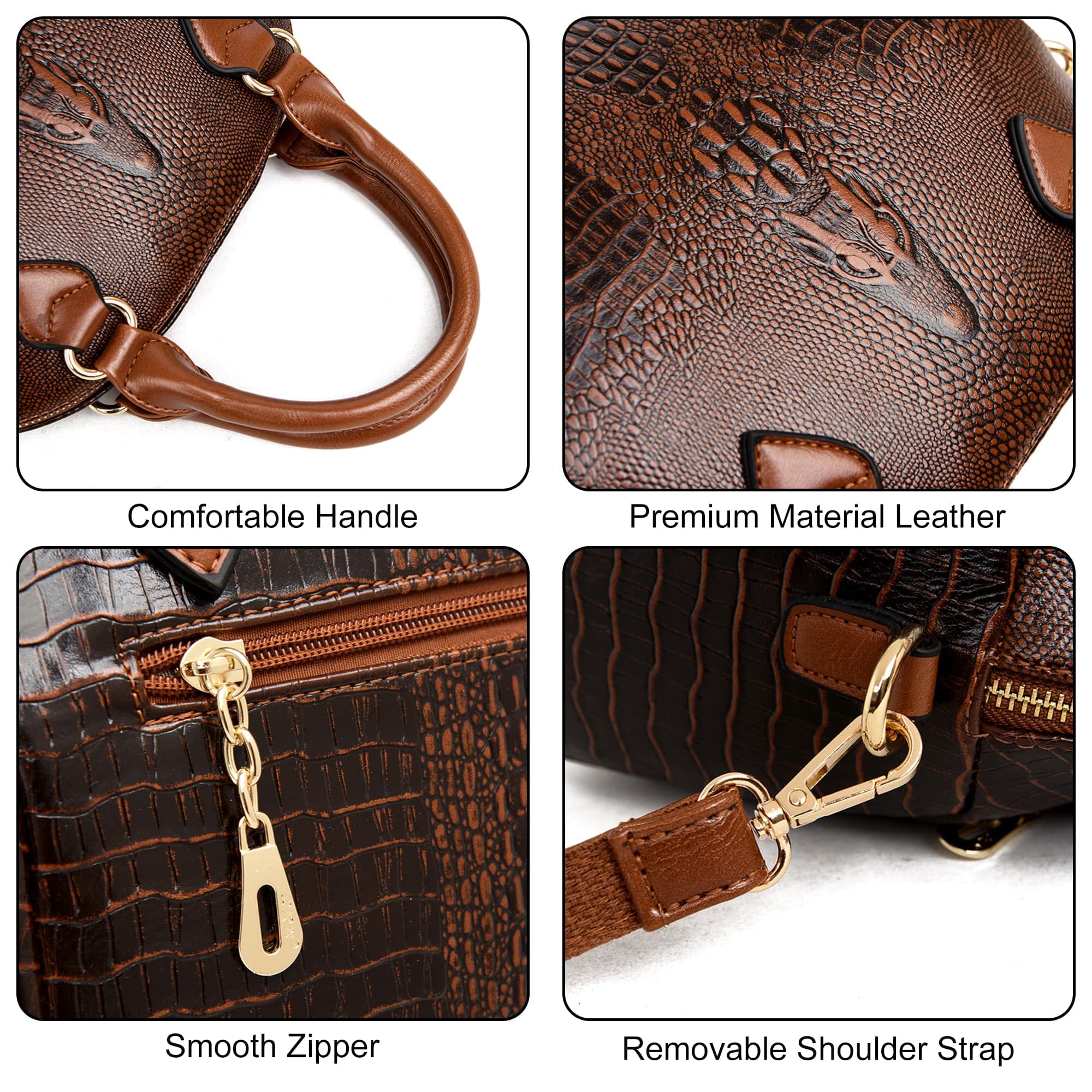 Luxury Women's Crocodile Embossed Leather Handbag - Elegant Dome Satchel with Top Handle & Crossbody Strap - Perfect for Work, Travel & Evening Events
